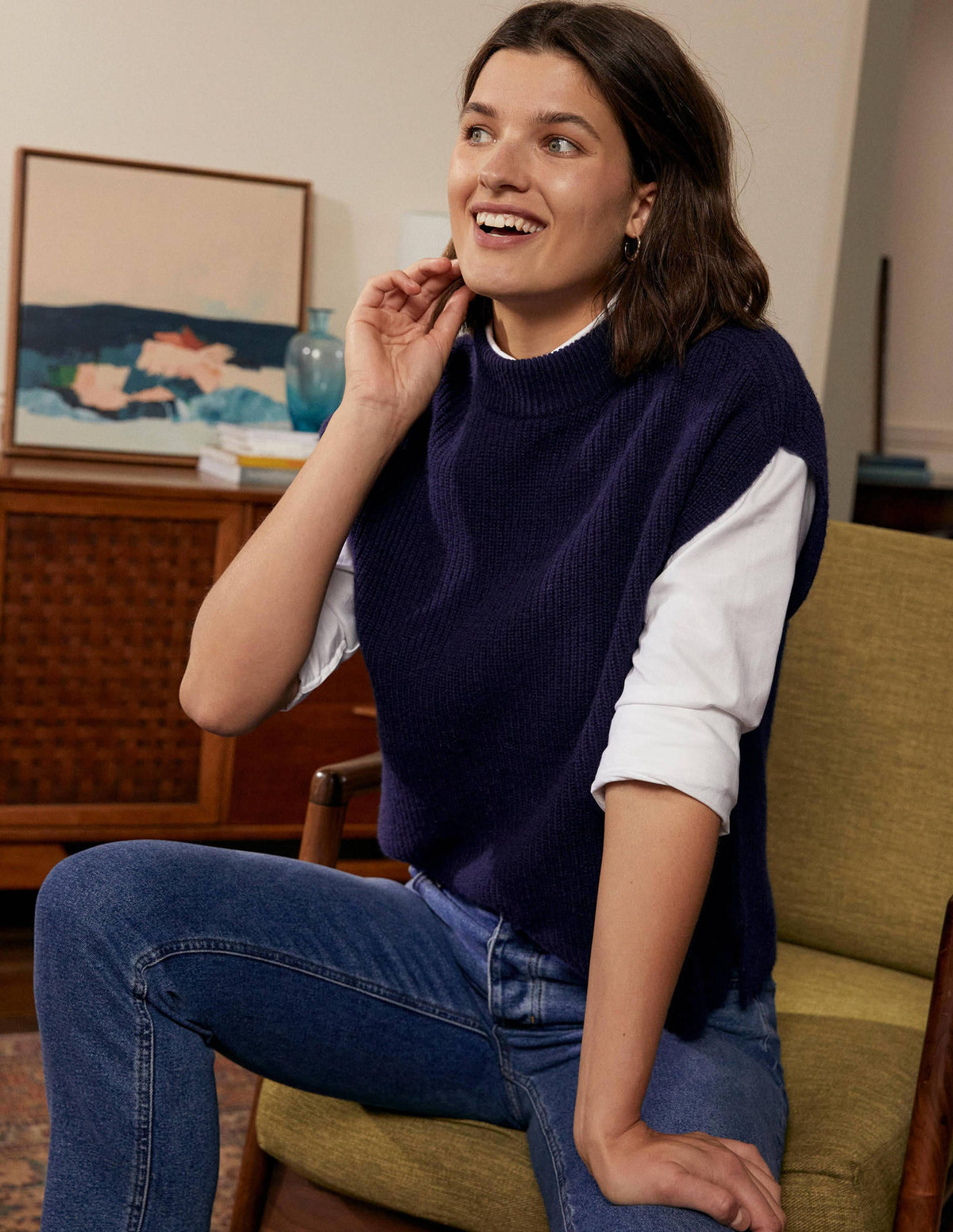 Relaxed Rib Sleeveless Jumper-Navy - Image 4