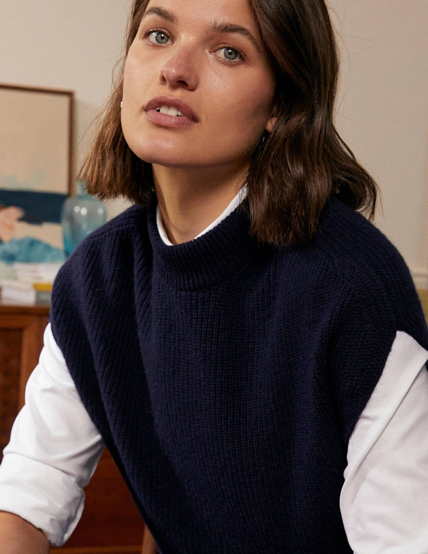 Relaxed Rib Sleeveless Jumper-Navy