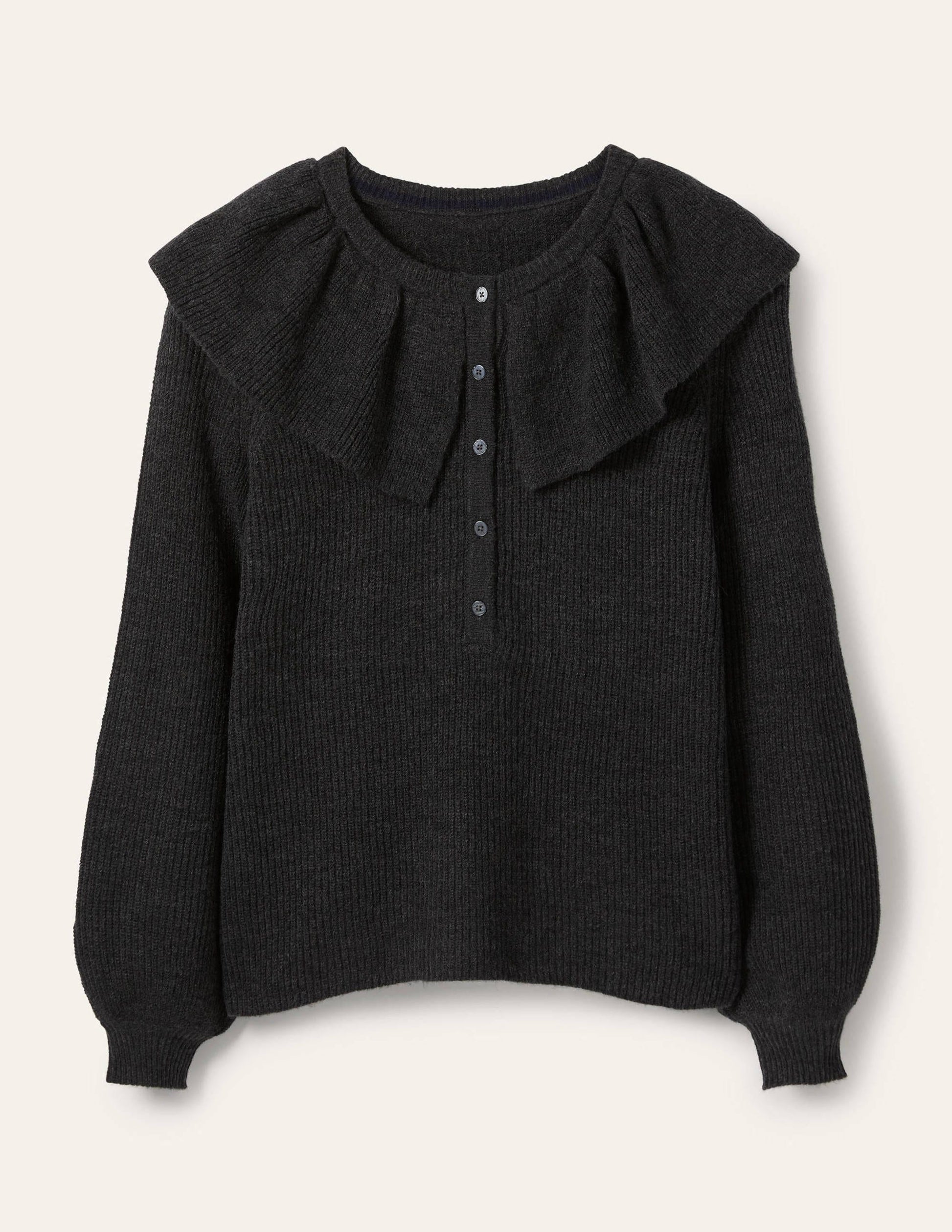 Fluffy Frill Collar Jumper-Charcoal Melange-5