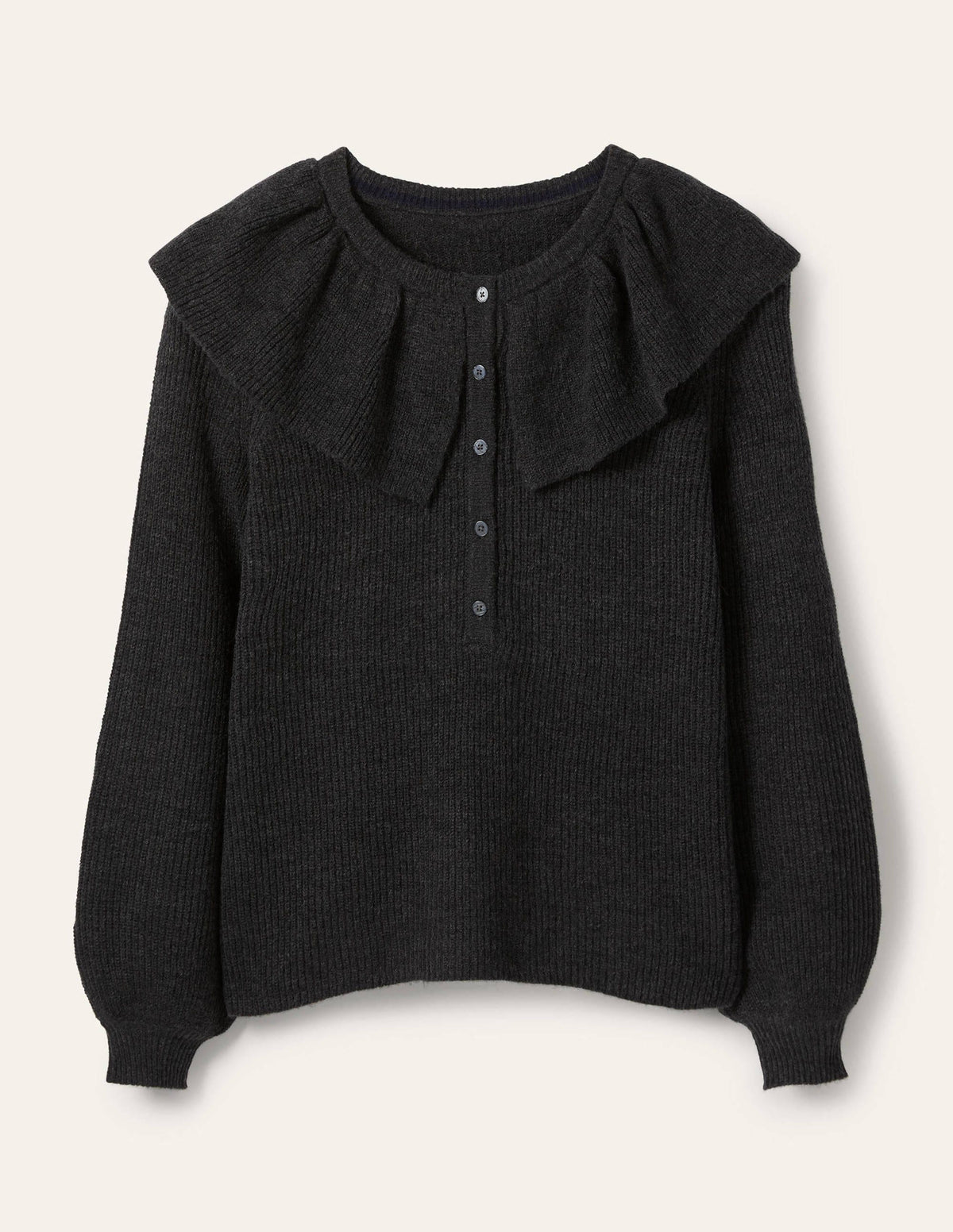 Fluffy Frill Collar Jumper-Charcoal Melange - Image 5
