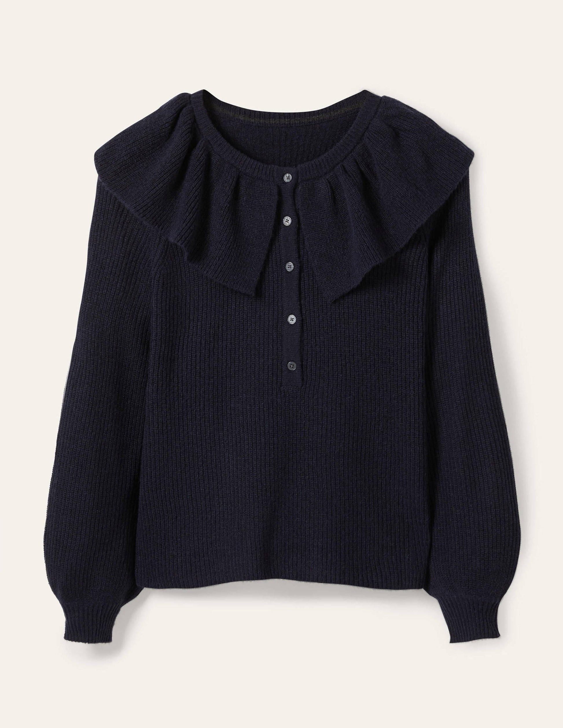 Fluffy Frill Collar Jumper-Navy-5