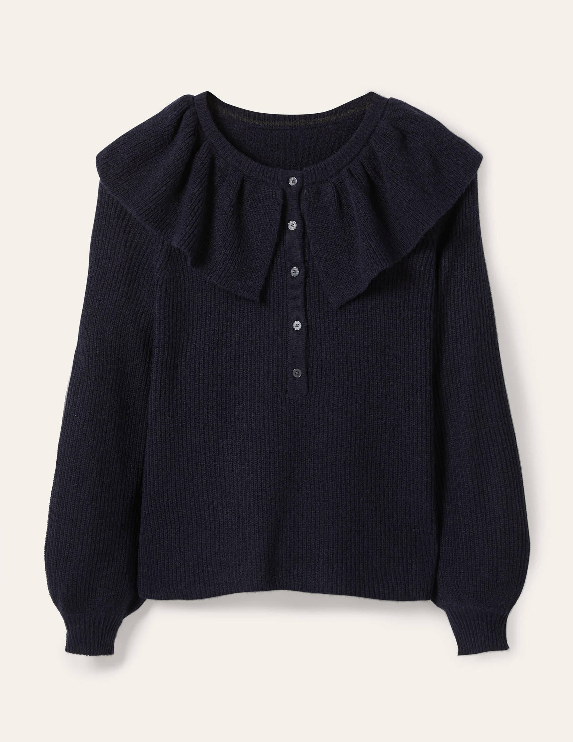 Fluffy Frill Collar Jumper-Navy - Image 5