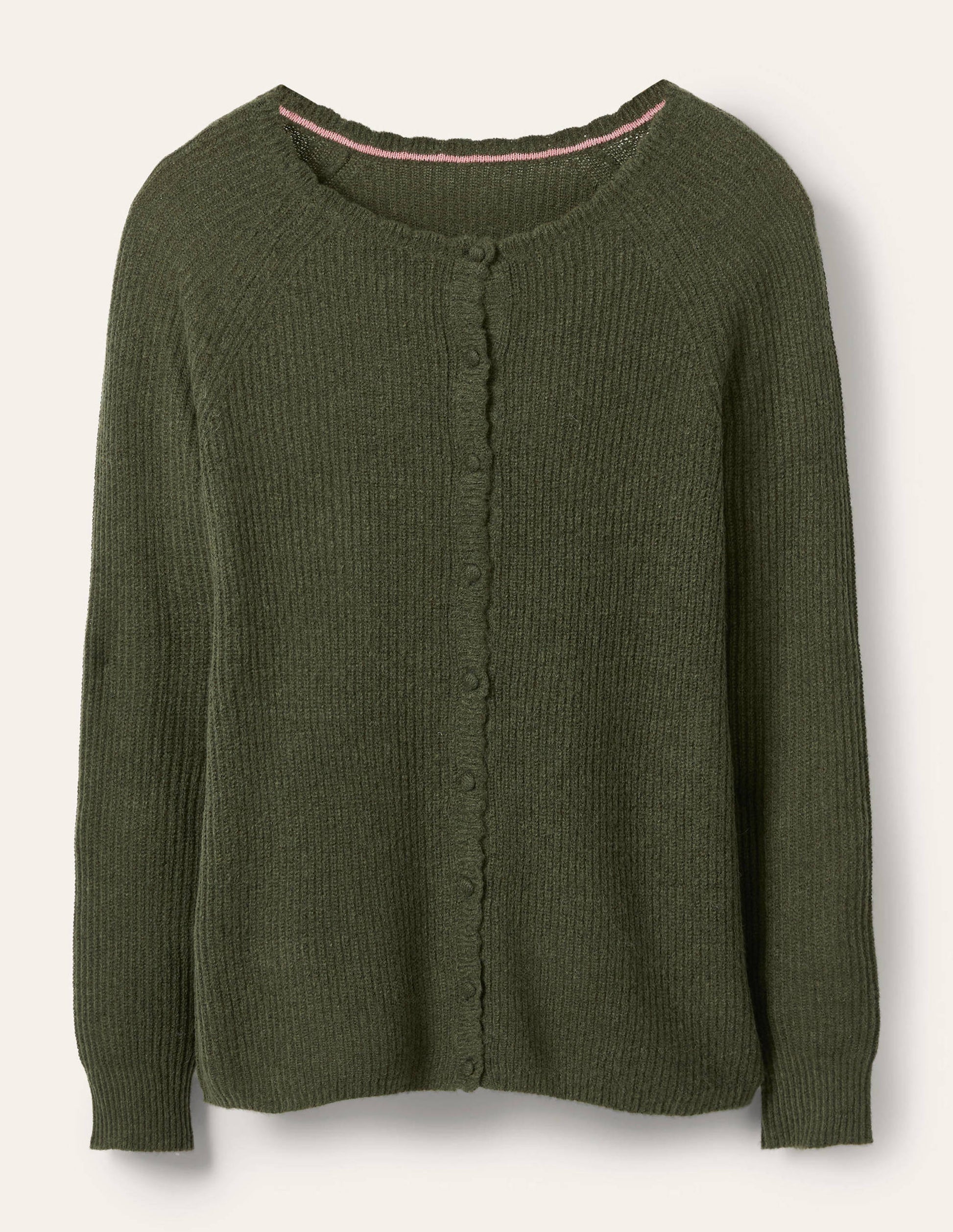 Ella Scallop Fluffy Cardigan-Classic Khaki-5