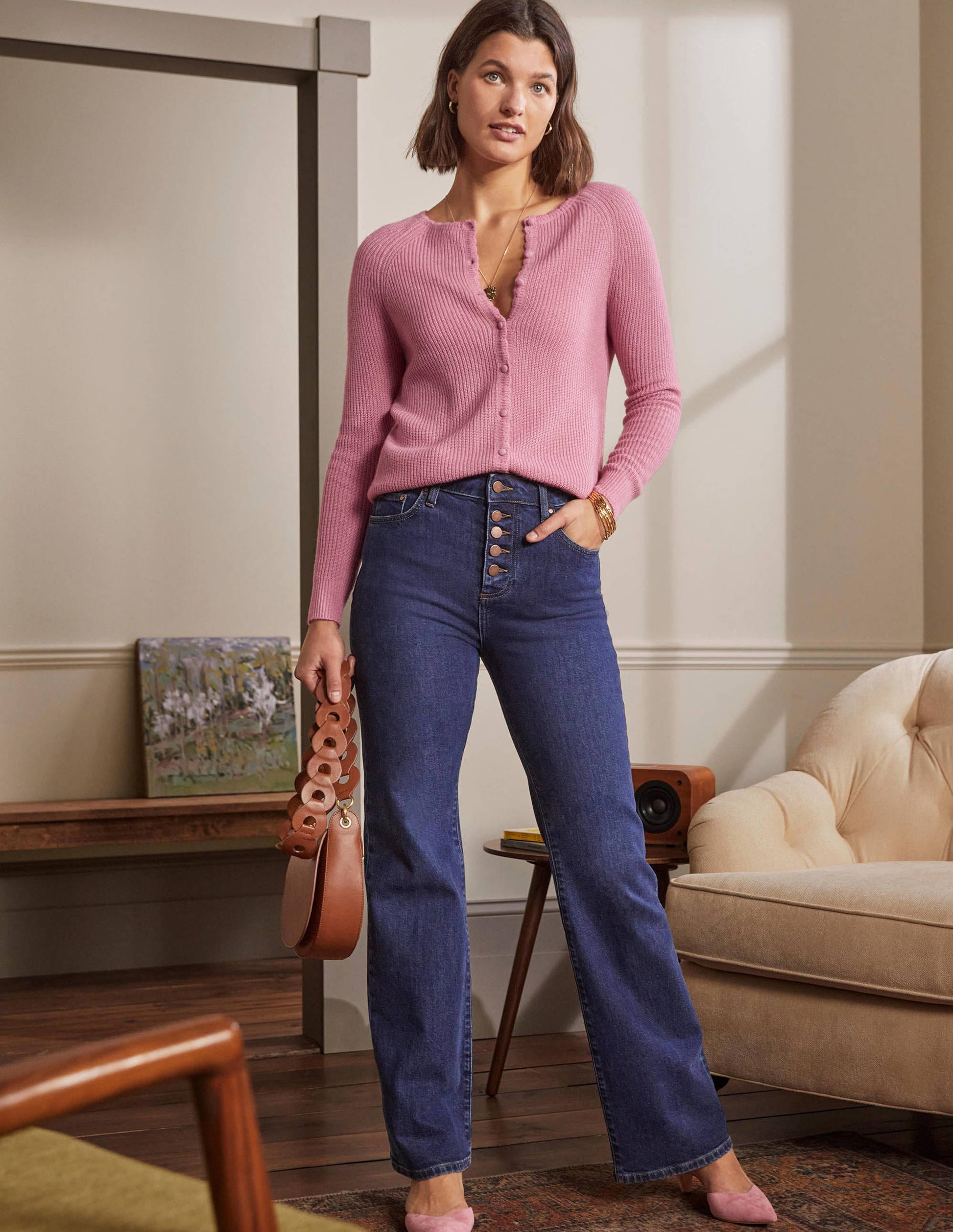Ella Scallop Fluffy Cardigan-Formica Pink-1