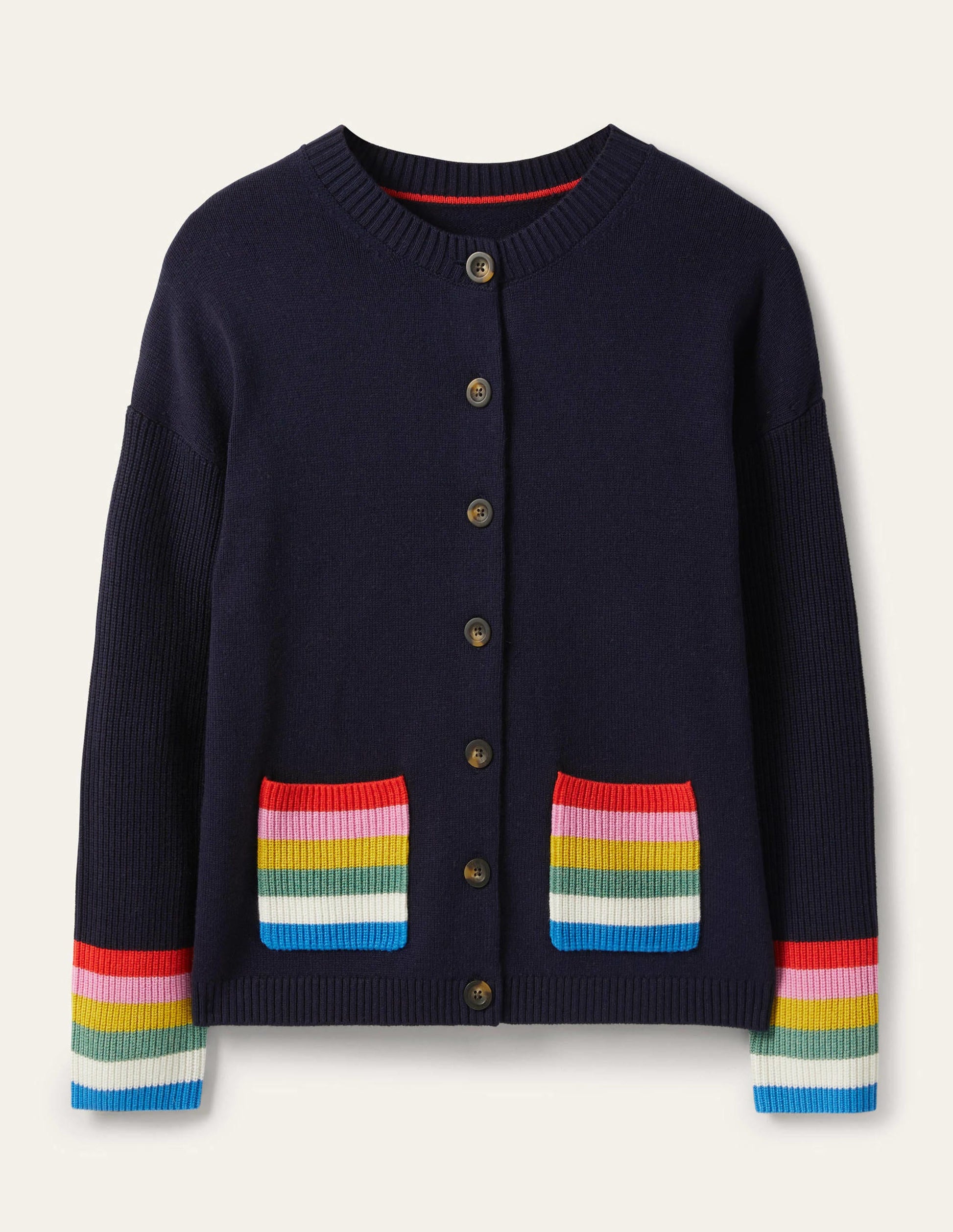 Stripe Pocket Relaxed Cardigan-Navy-5