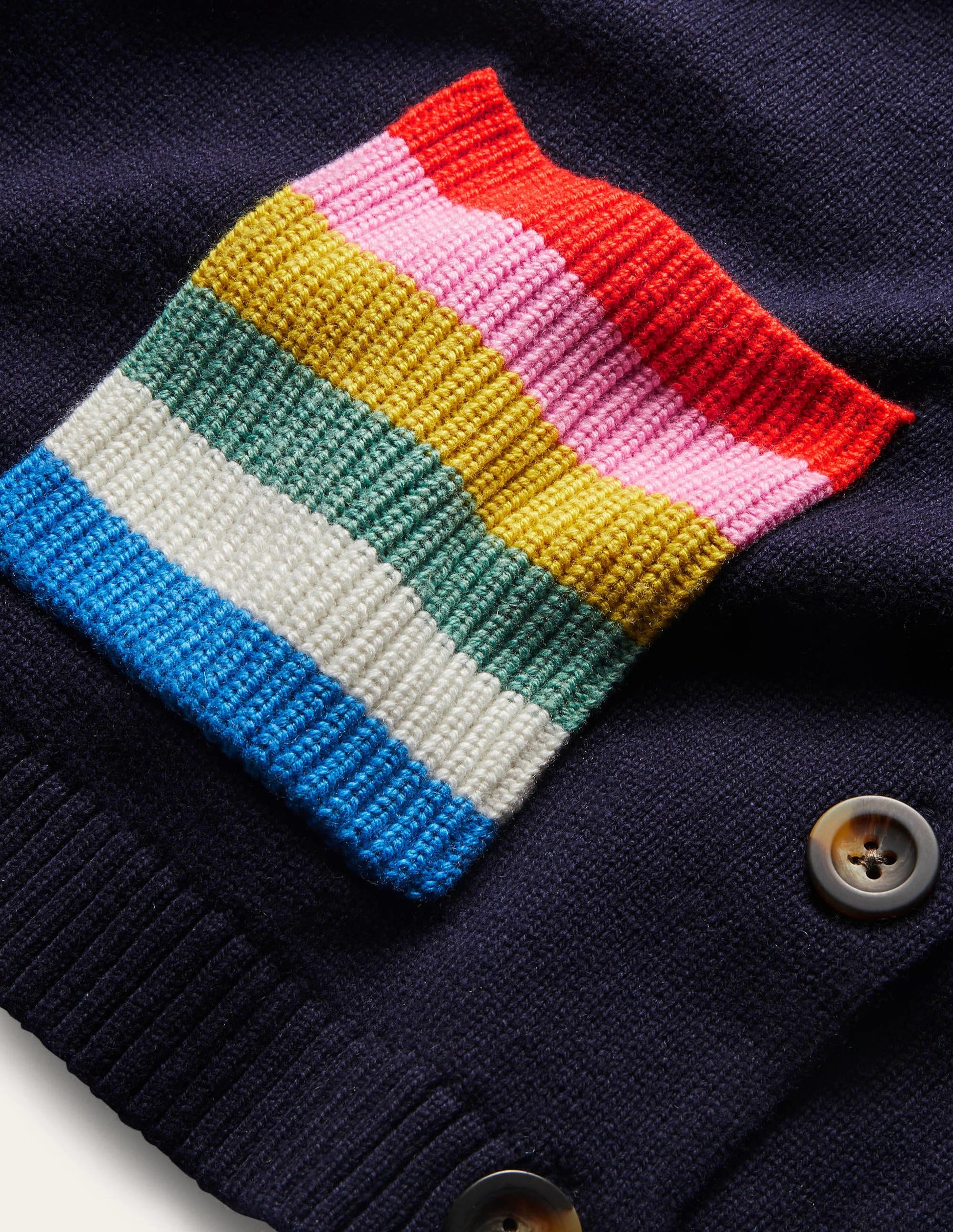Stripe Pocket Relaxed Cardigan-Navy-6