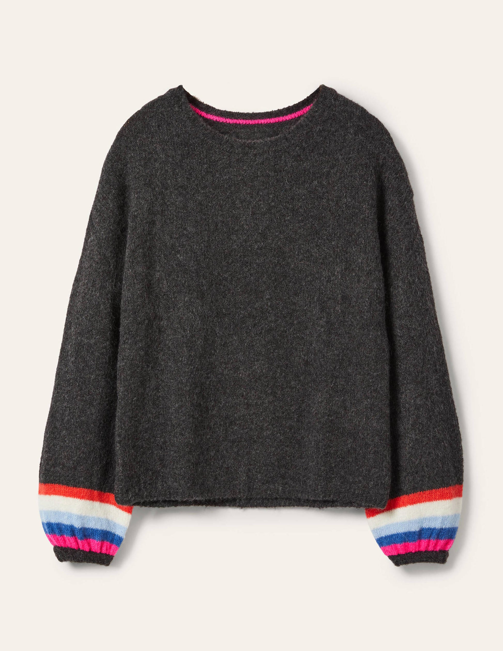 Fluffy Stripe Jumper-Charcoal Melange-7