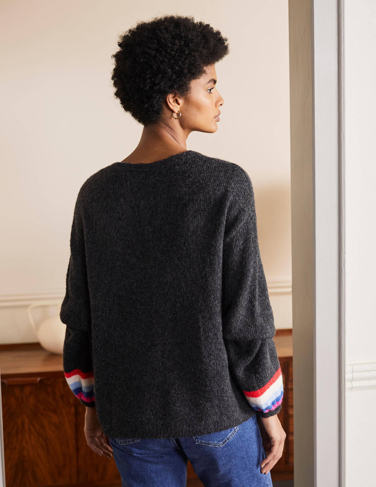 Fluffy Stripe Jumper-Charcoal Melange-3