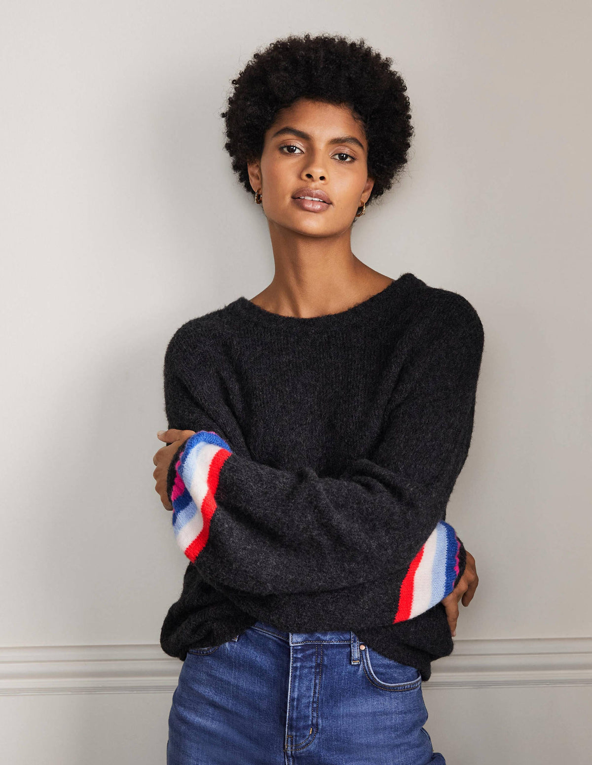 Fluffy Stripe Jumper-Charcoal Melange - Image 5