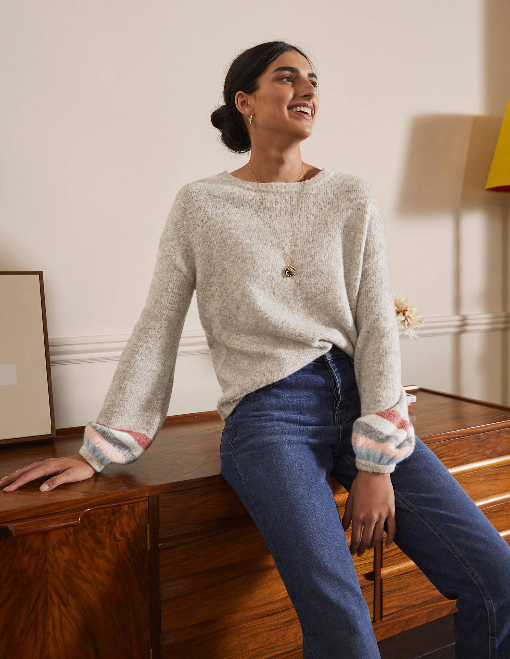 Fluffy Stripe Jumper-Oatmeal Melange - Image 1