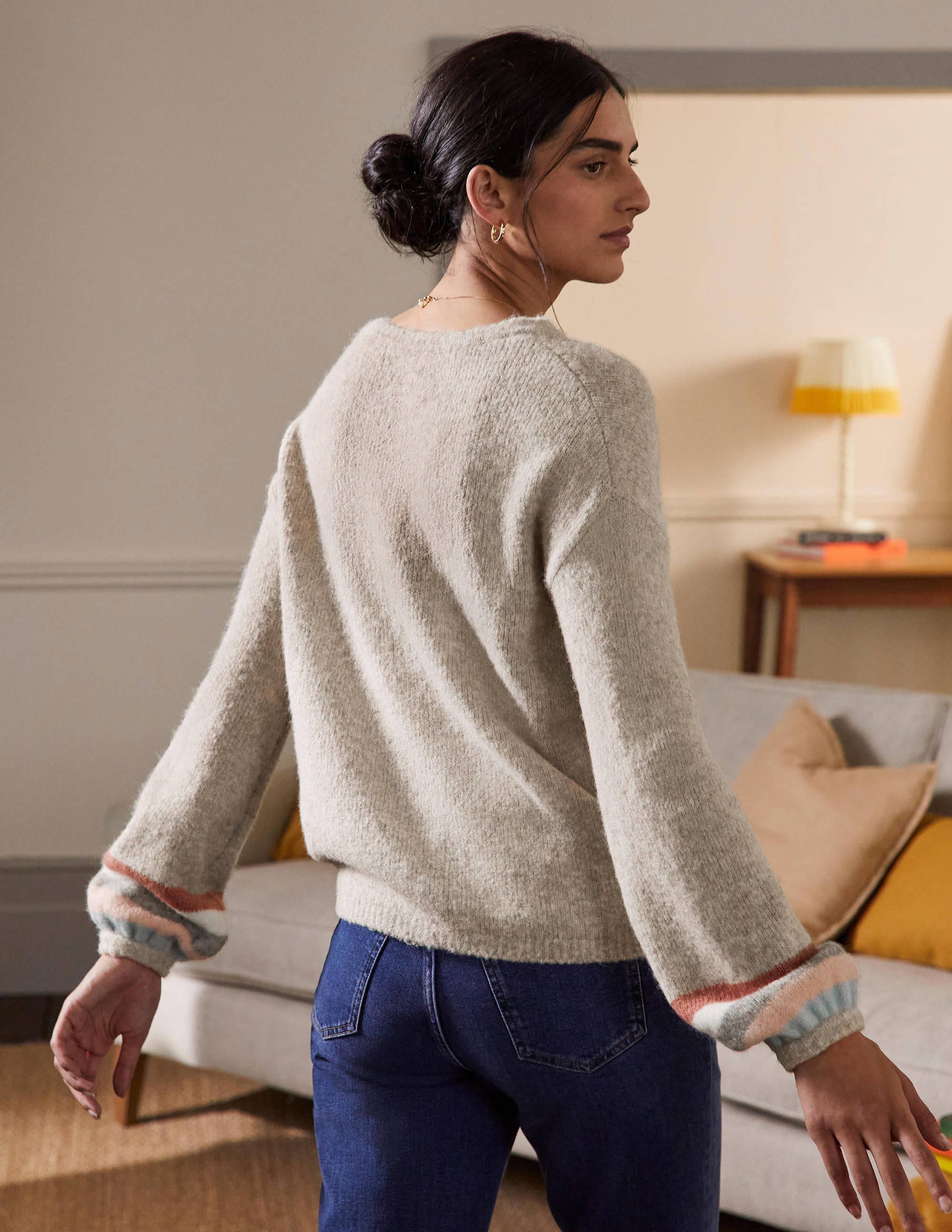 Fluffy Stripe Jumper-Oatmeal Melange - Image 3