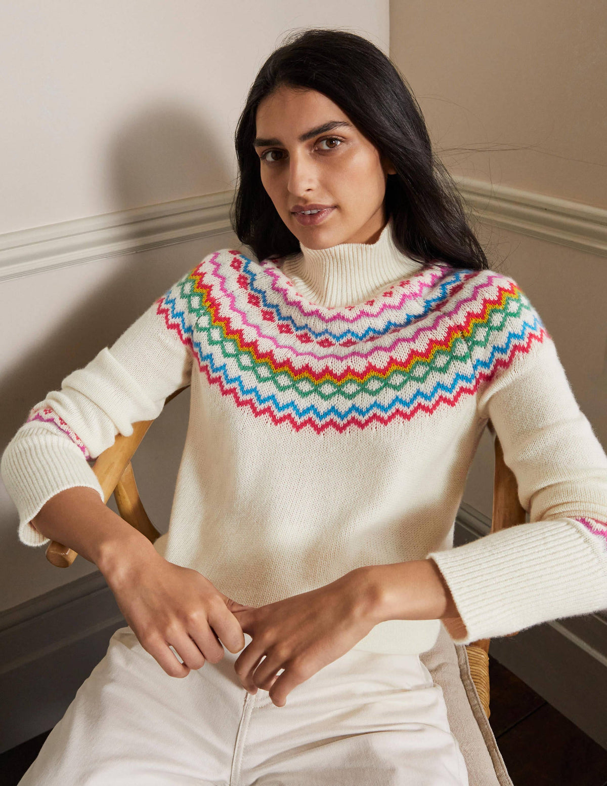 Anna Cashmere Jumper-Ivory Fair Isle - Image 1
