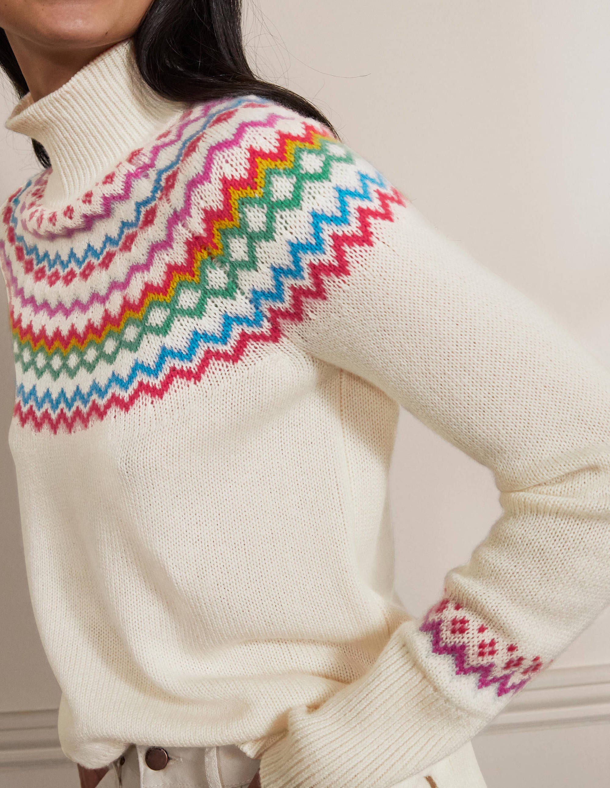 Anna Cashmere Jumper-Ivory Fair Isle - Image 2