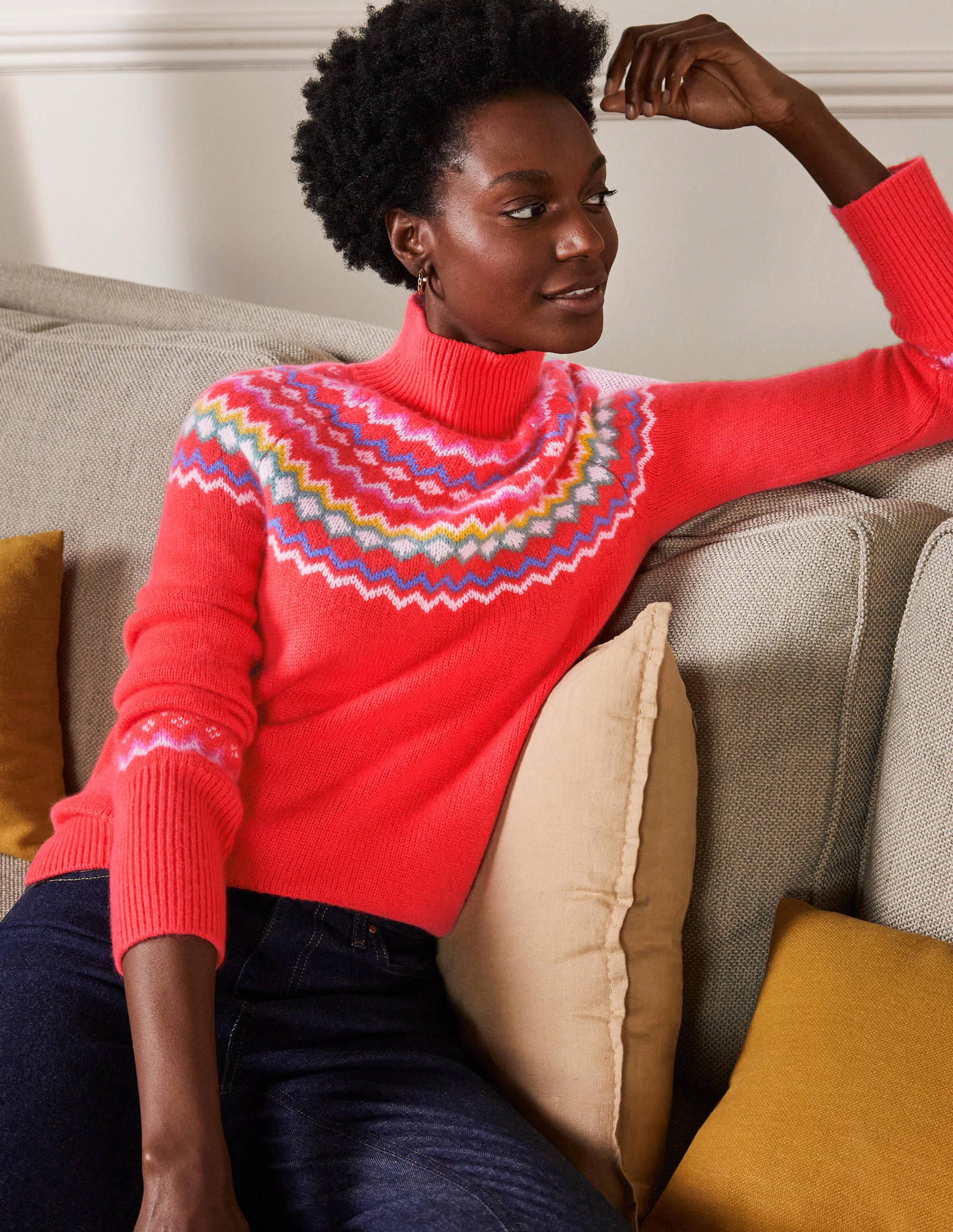 Anna Cashmere Jumper-Coral Fair Isle - Image 1