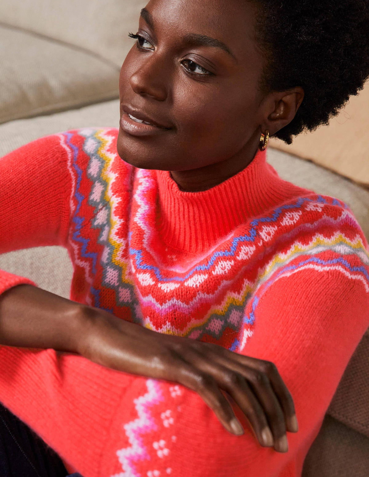 Anna Cashmere Jumper-Coral Fair Isle - Image 2
