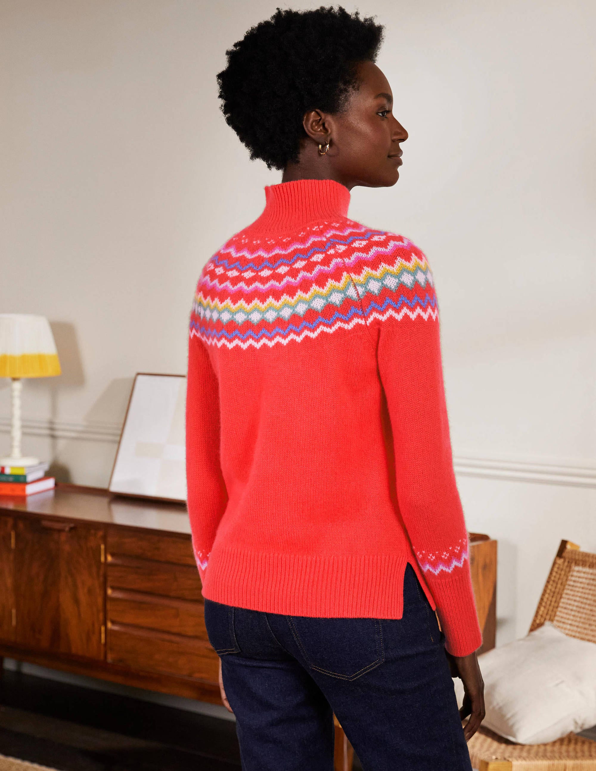 Anna Cashmere Jumper-Coral Fair Isle - Image 3