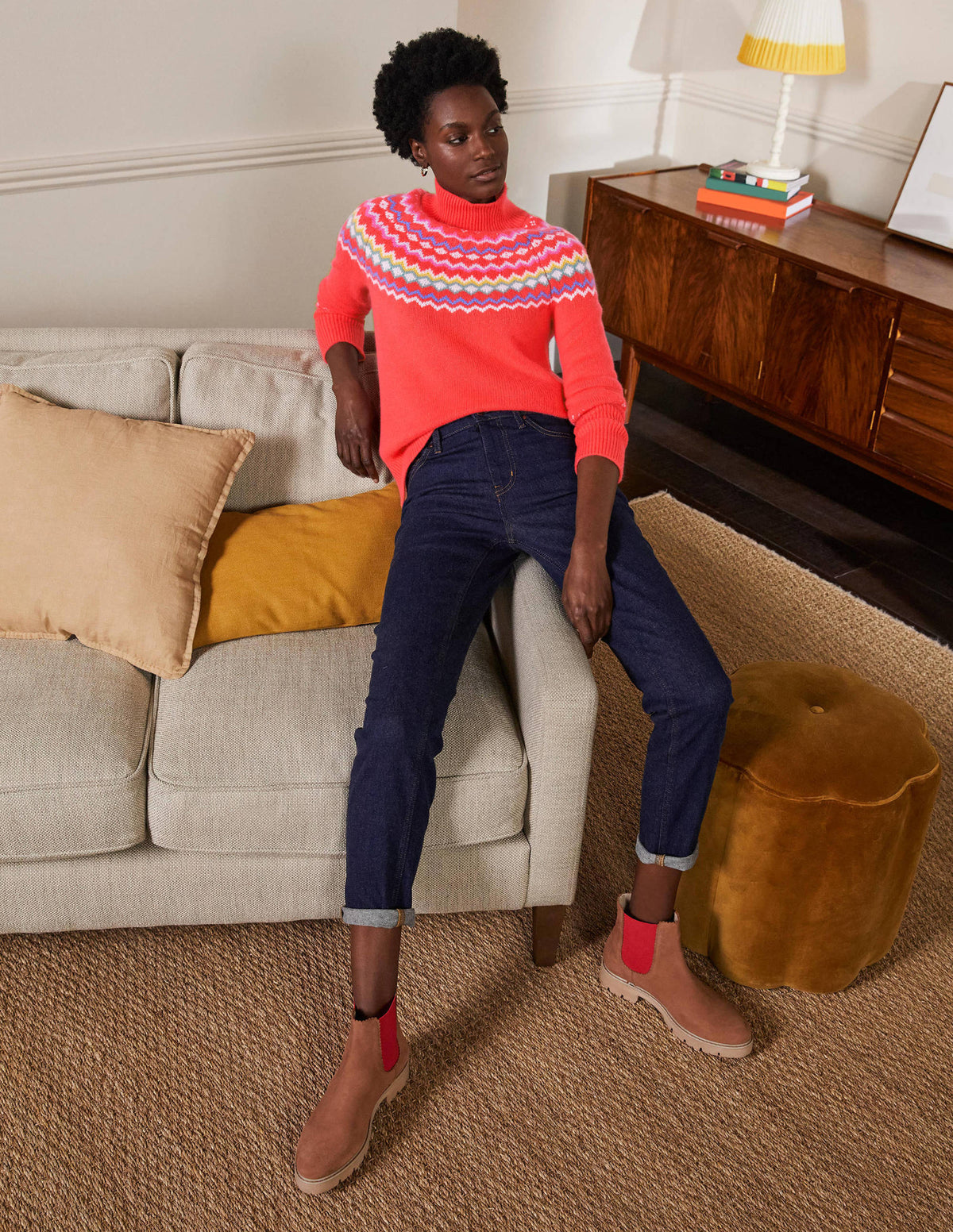Anna Cashmere Jumper-Coral Fair Isle - Image 4