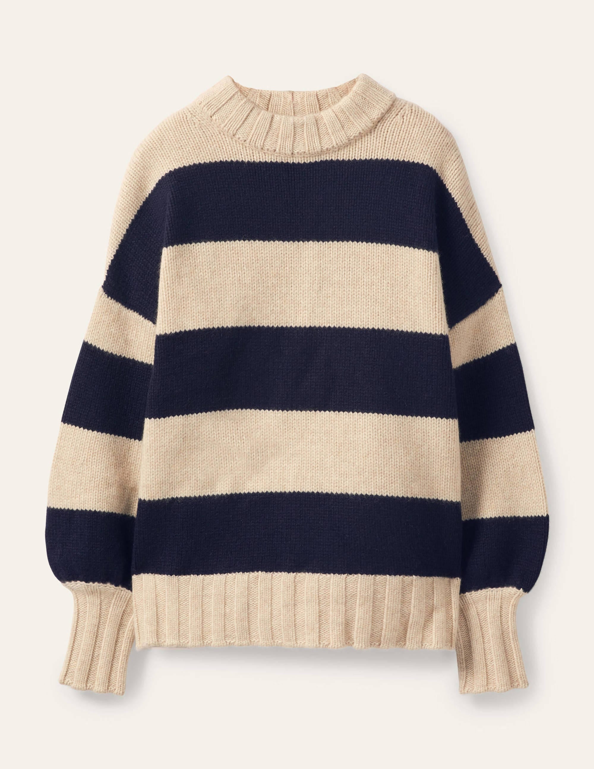 Chunky Cashmere Jumper-Navy, Oatmeal Melange Stripe - Image 7