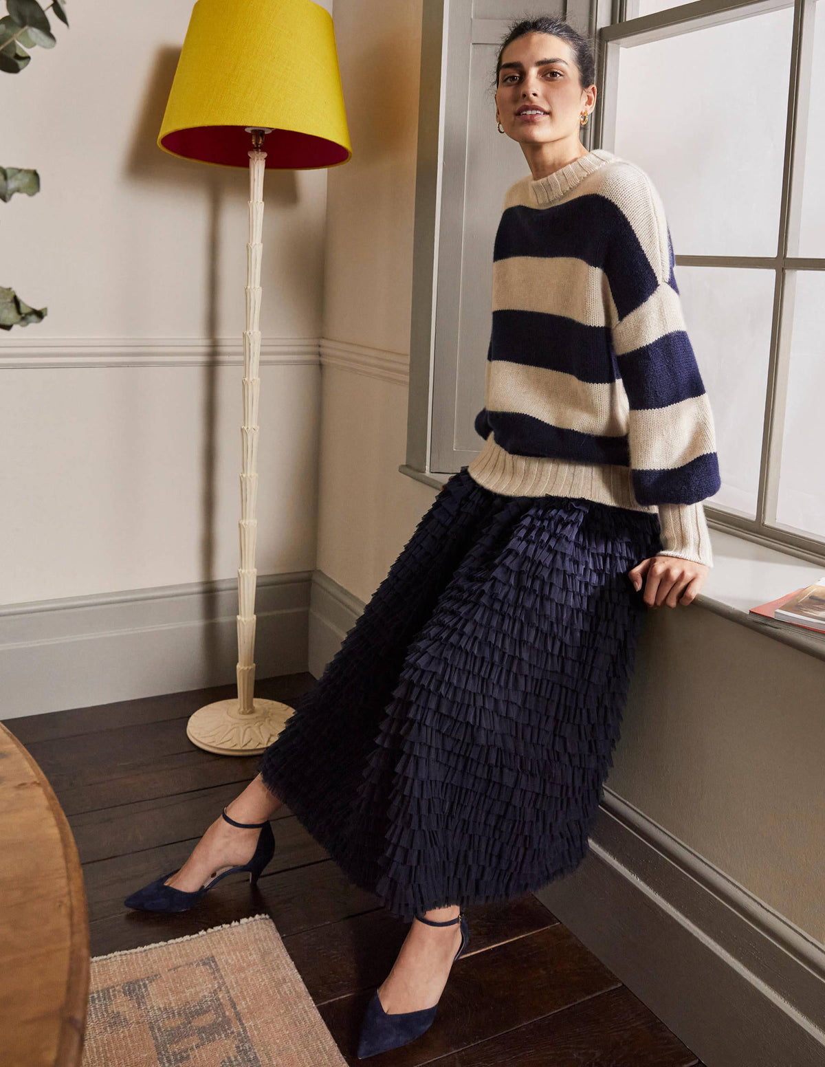 Chunky Cashmere Jumper-Navy, Oatmeal Melange Stripe - Image 4