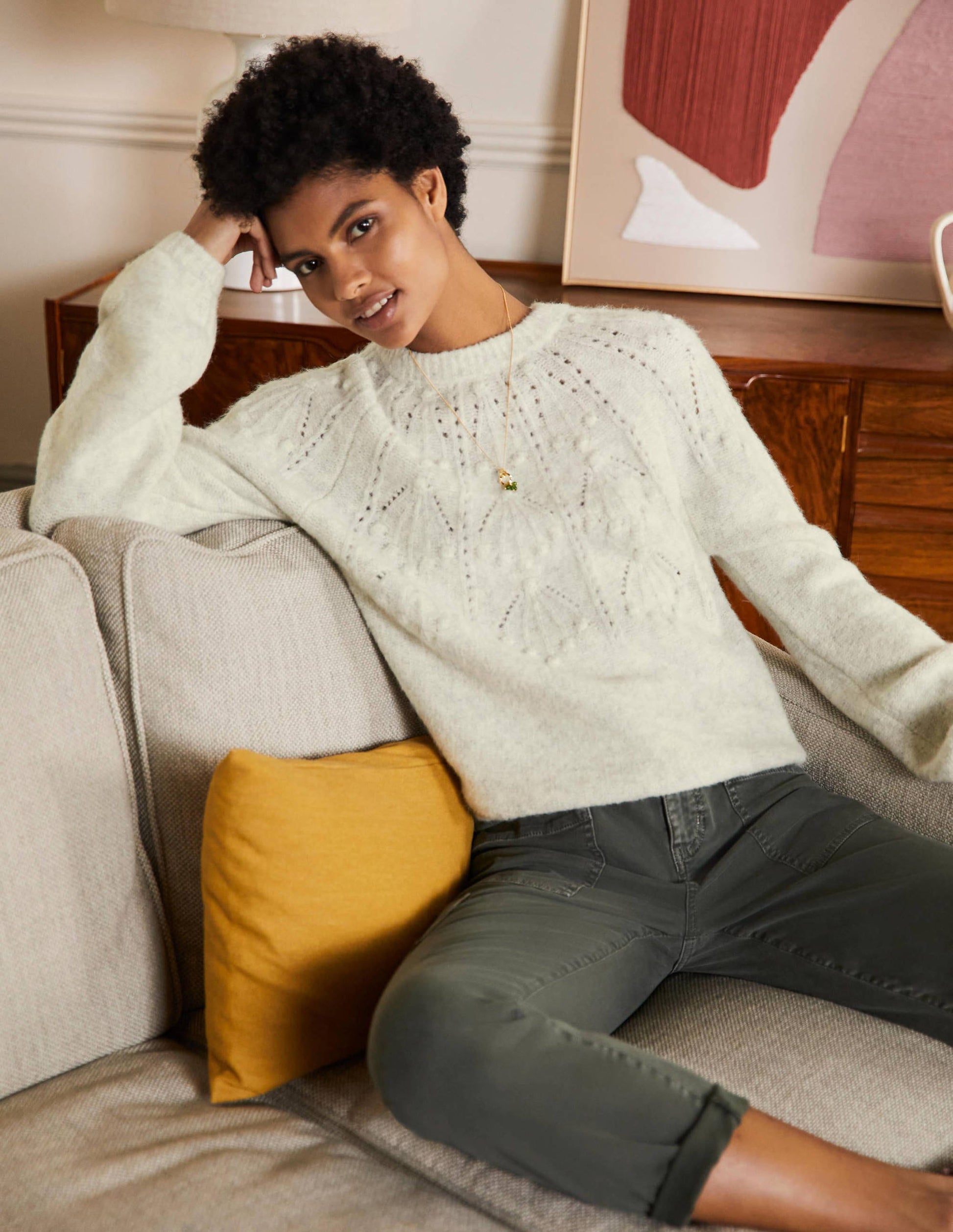 Relaxed Cable Jumper-Ivory Melange-1