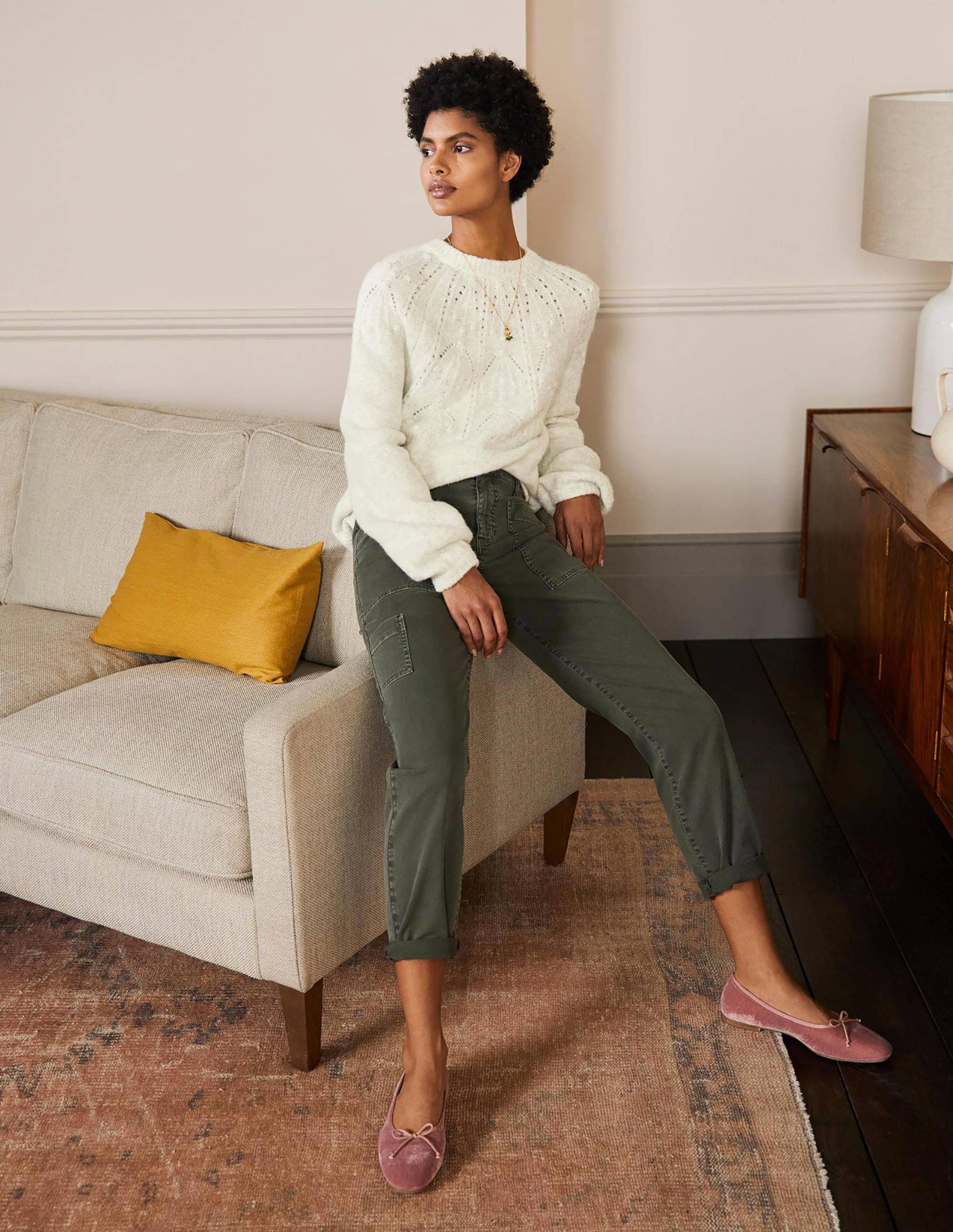 Relaxed Cable Jumper-Ivory Melange - Image 4