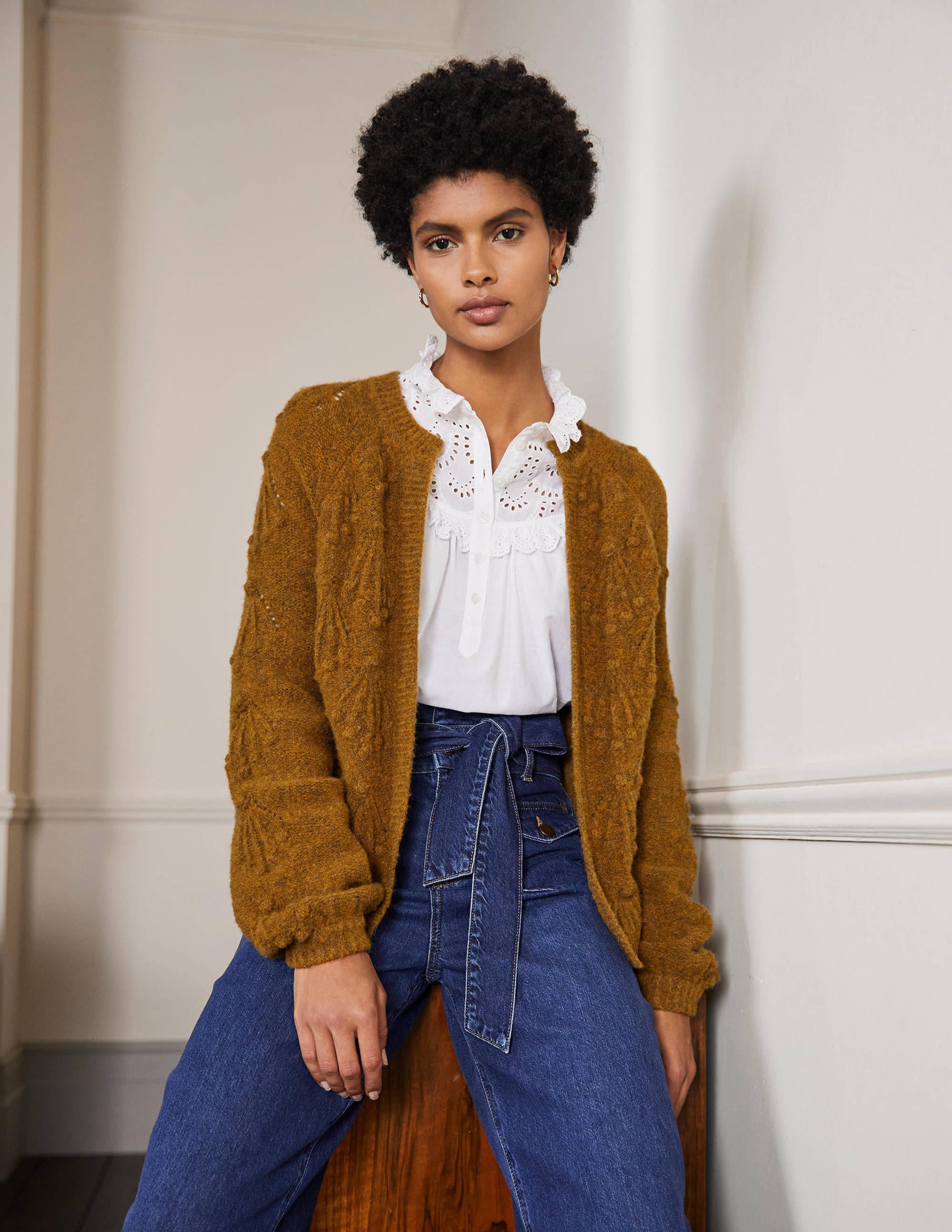 Relaxed Cable Cardigan-Moss Brown - Image 1