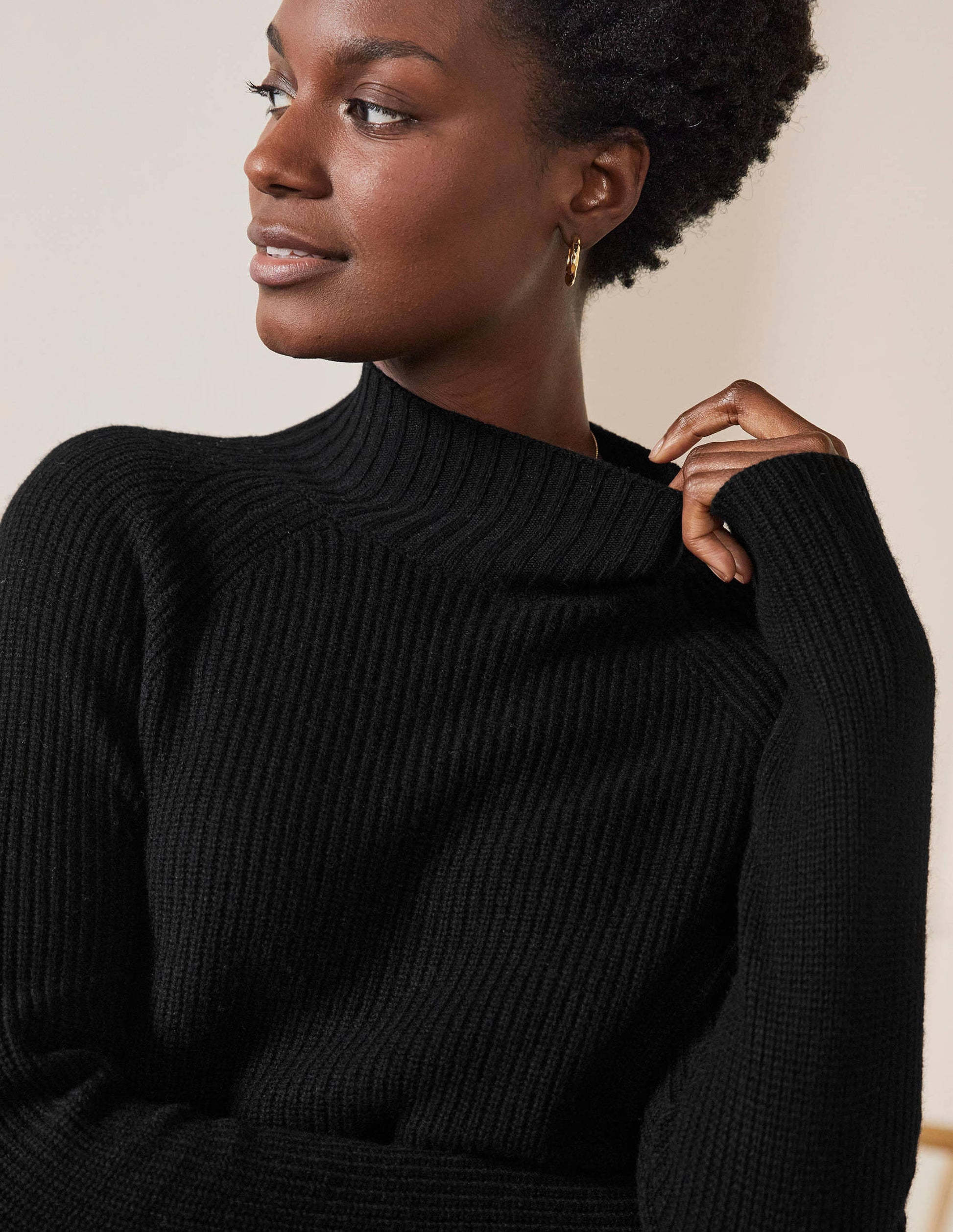 Mia Ribbed High Neck Jumper-Black-2