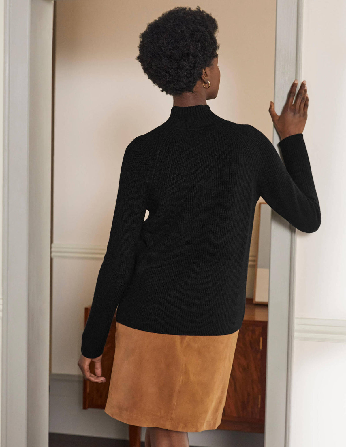 Mia Ribbed High Neck Jumper-Black - Image 3