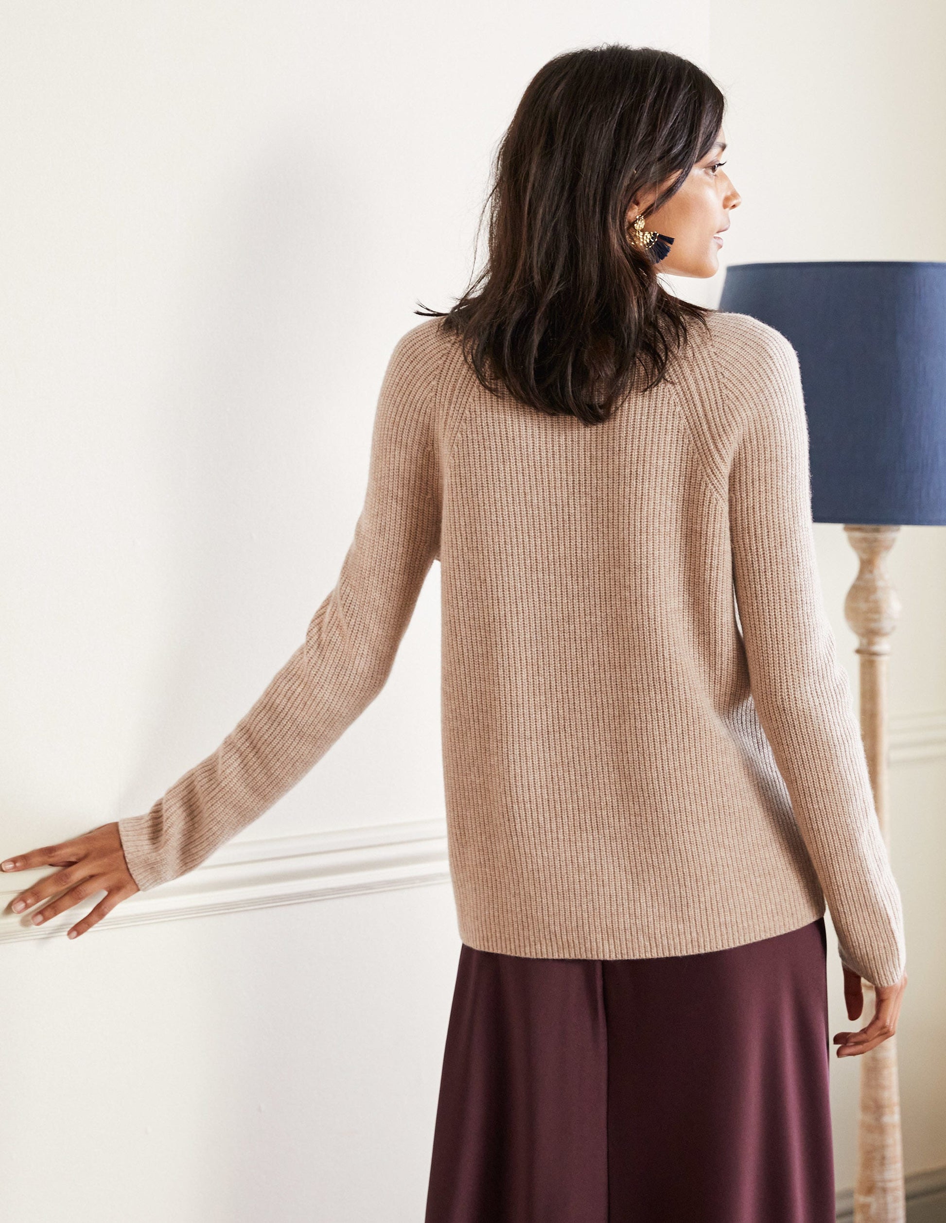 Mia Ribbed High Neck Jumper-Oatmeal Melange-2