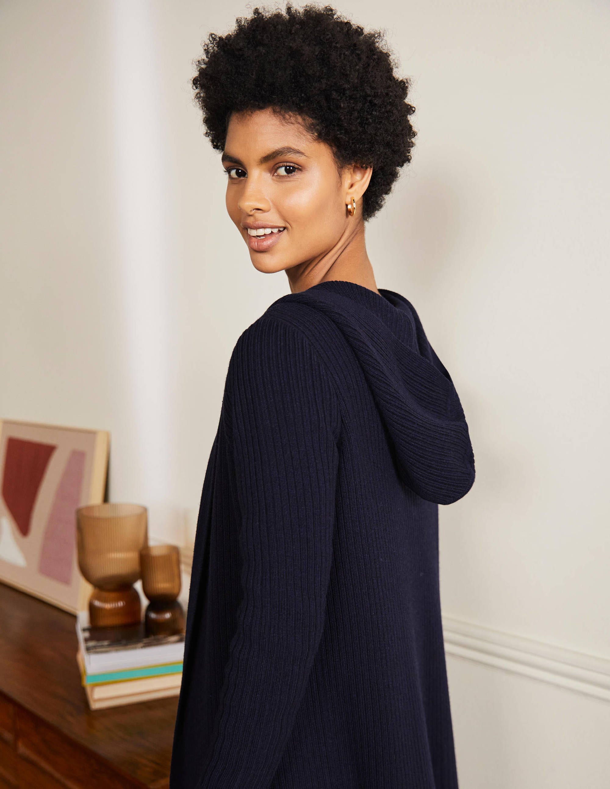 Hooded Relaxed Cardigan-Navy - Image 2