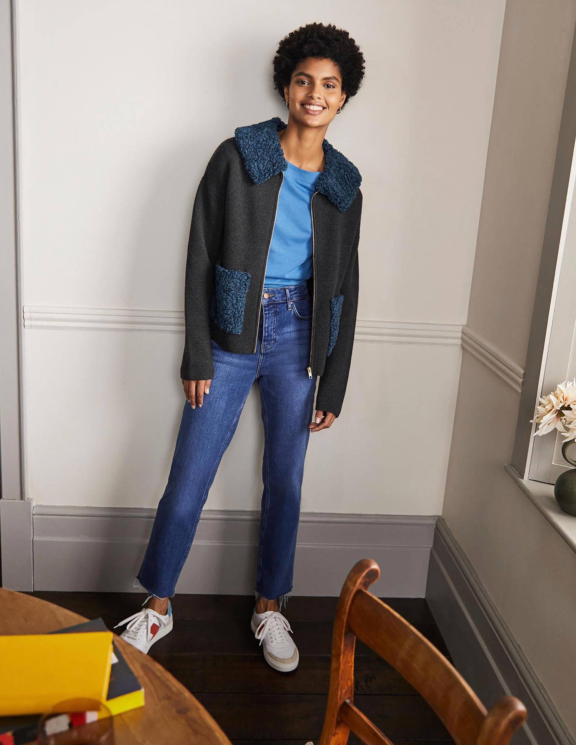 Borg Cropped Coatigan-Charcoal Melange-4