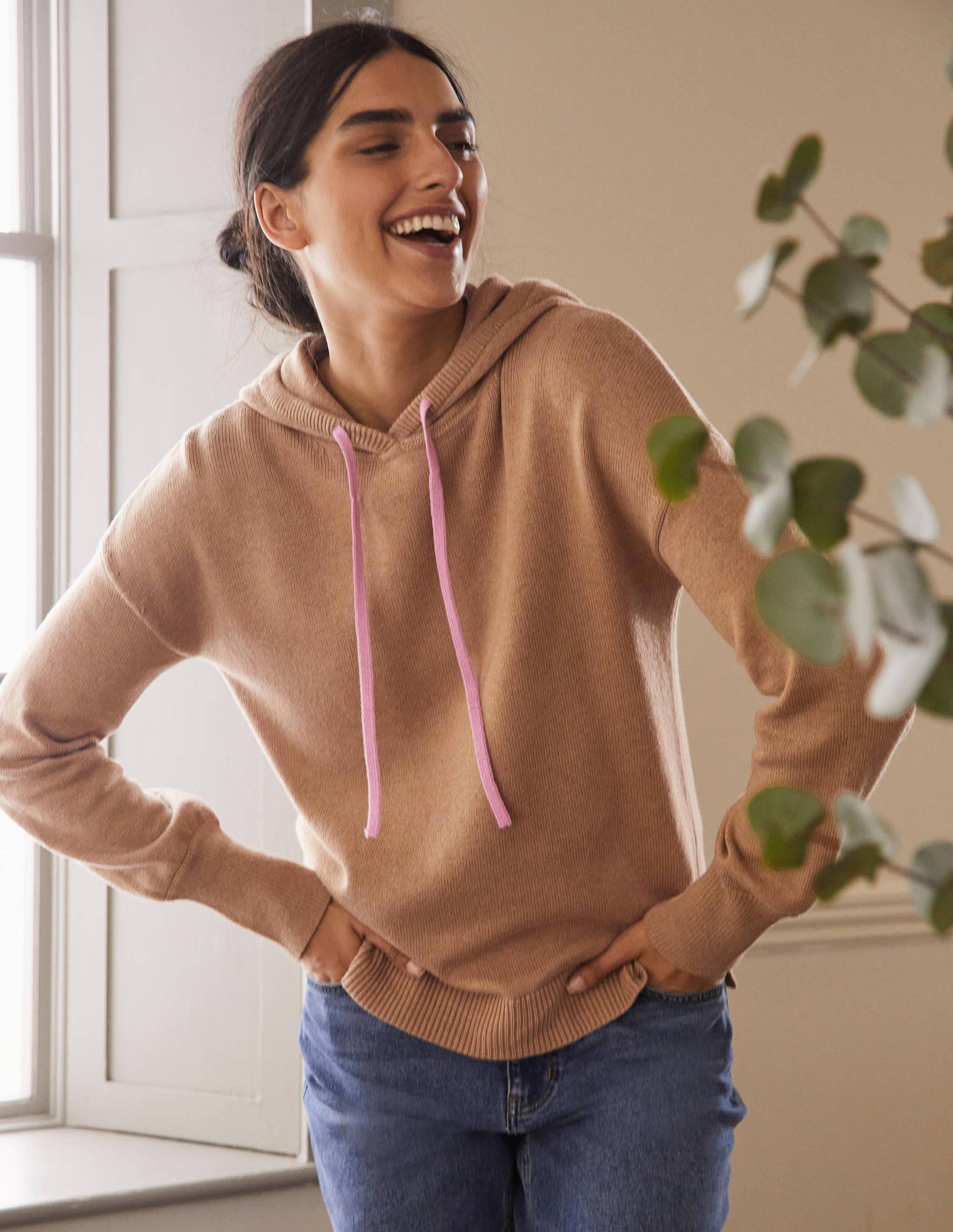 Knitted Relaxed Hoodie-Camel Melange-1