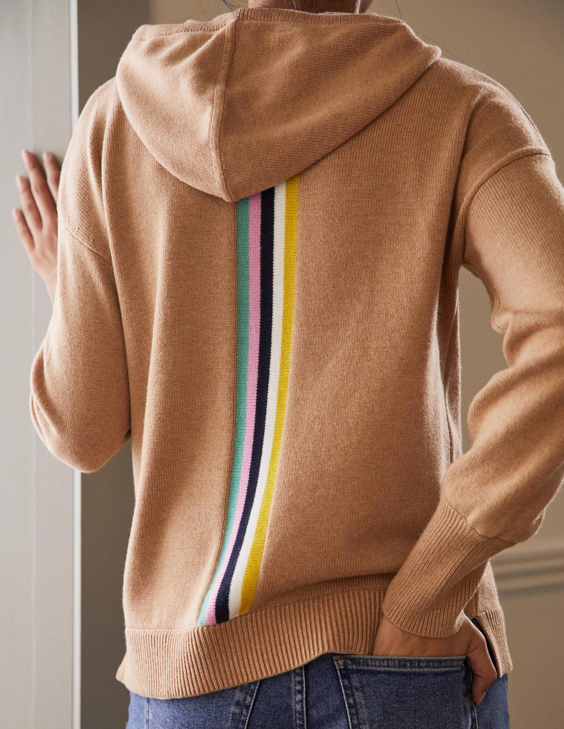 Knitted Relaxed Hoodie-Camel Melange-3