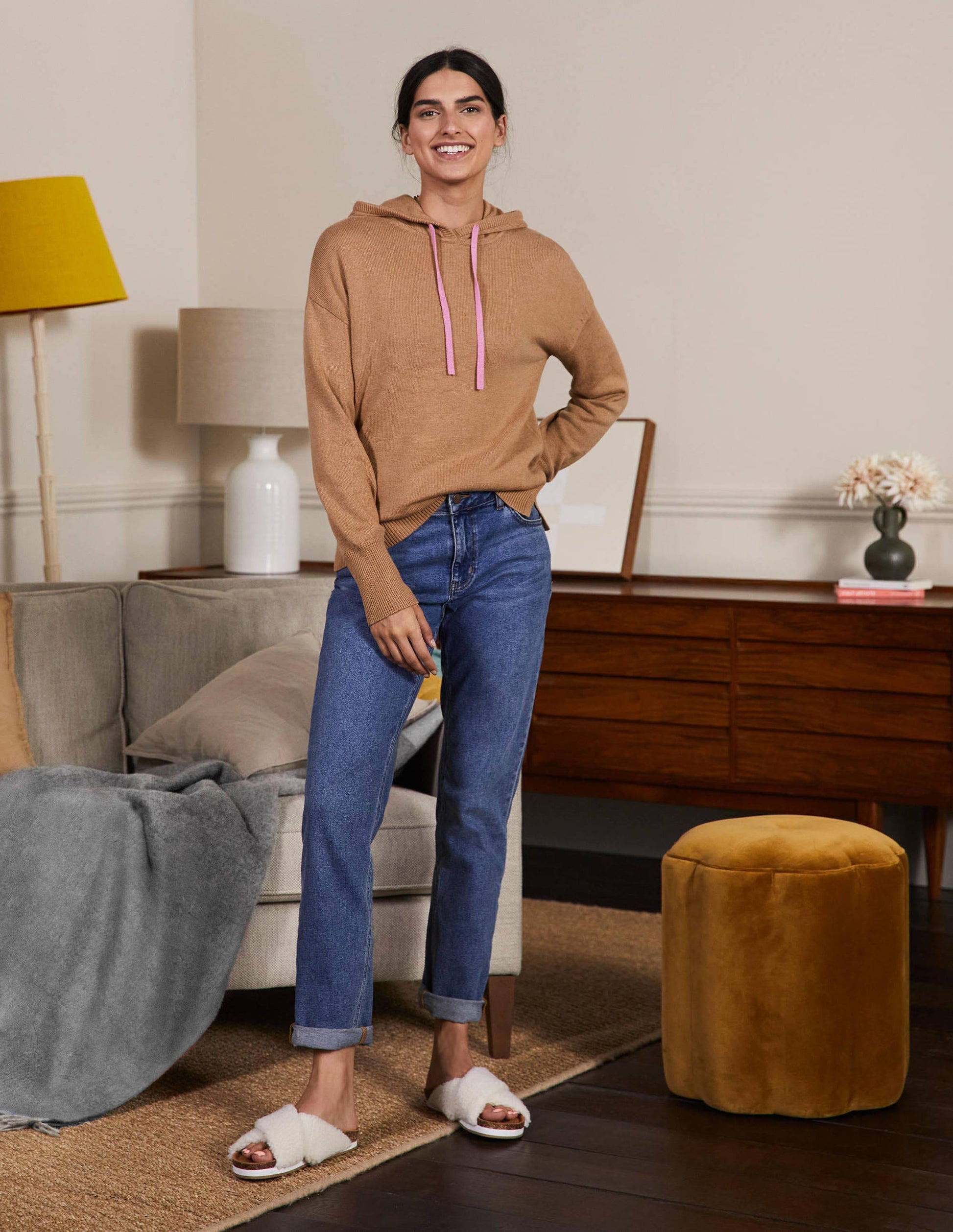 Knitted Relaxed Hoodie-Camel Melange-4