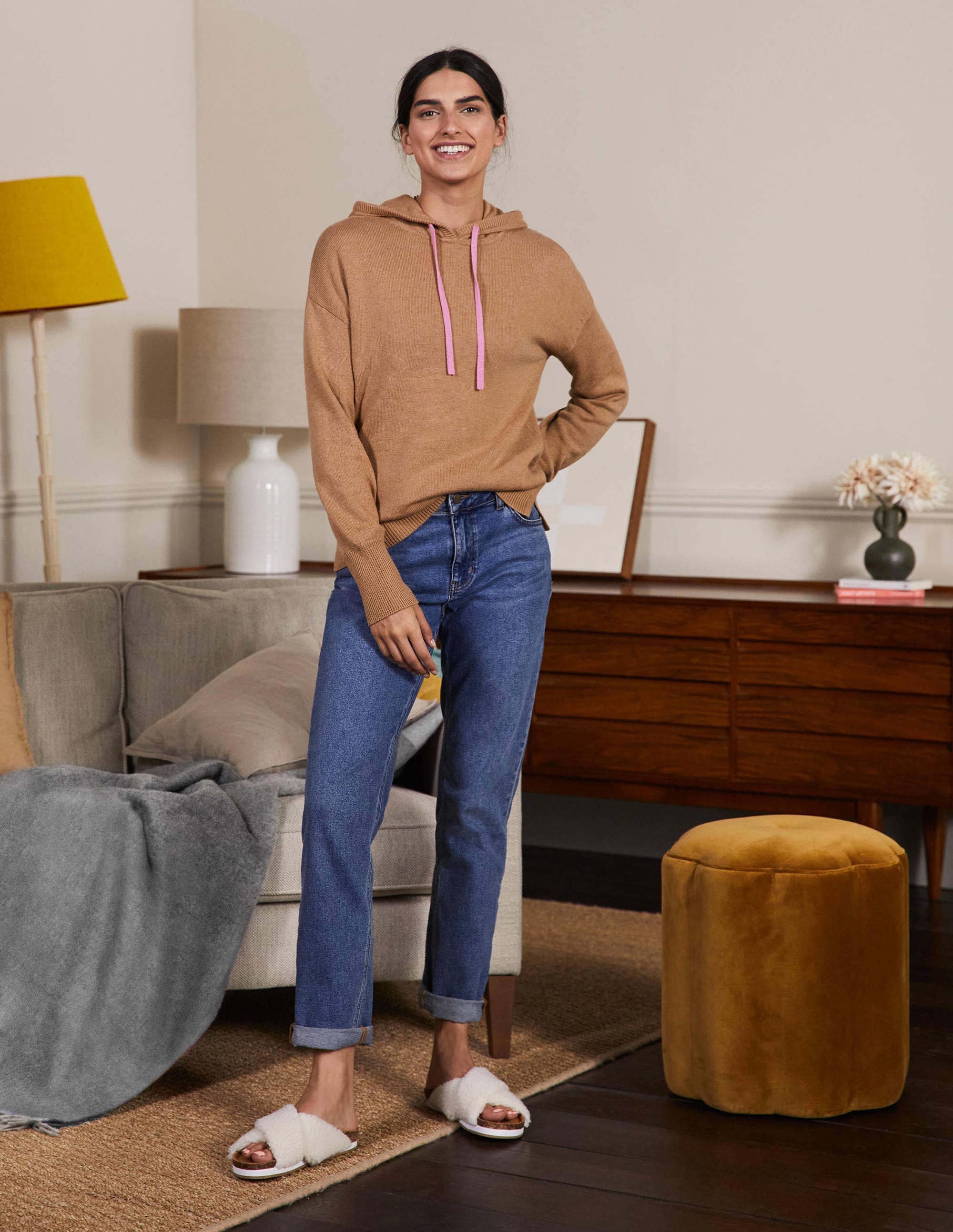 Knitted Relaxed Hoodie-Camel Melange - Image 4