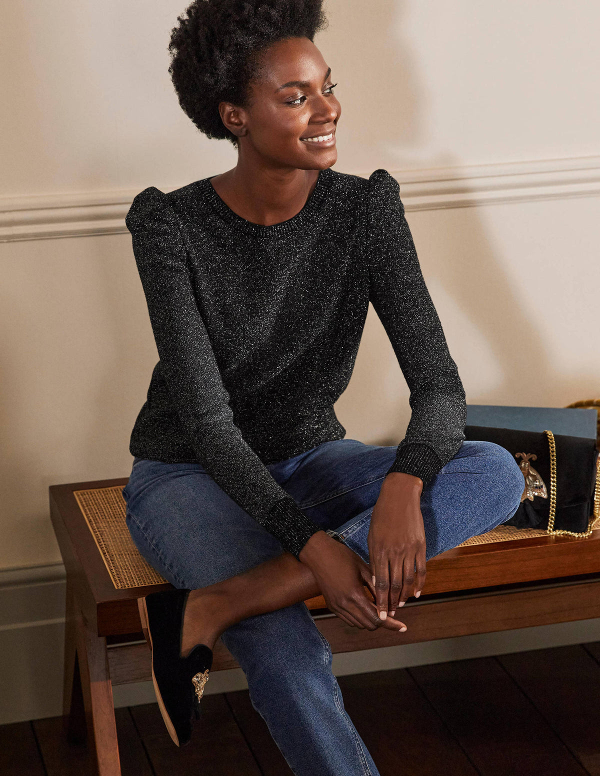 Sparkle Puff Sleeve Jumper-Black Sparkle-1