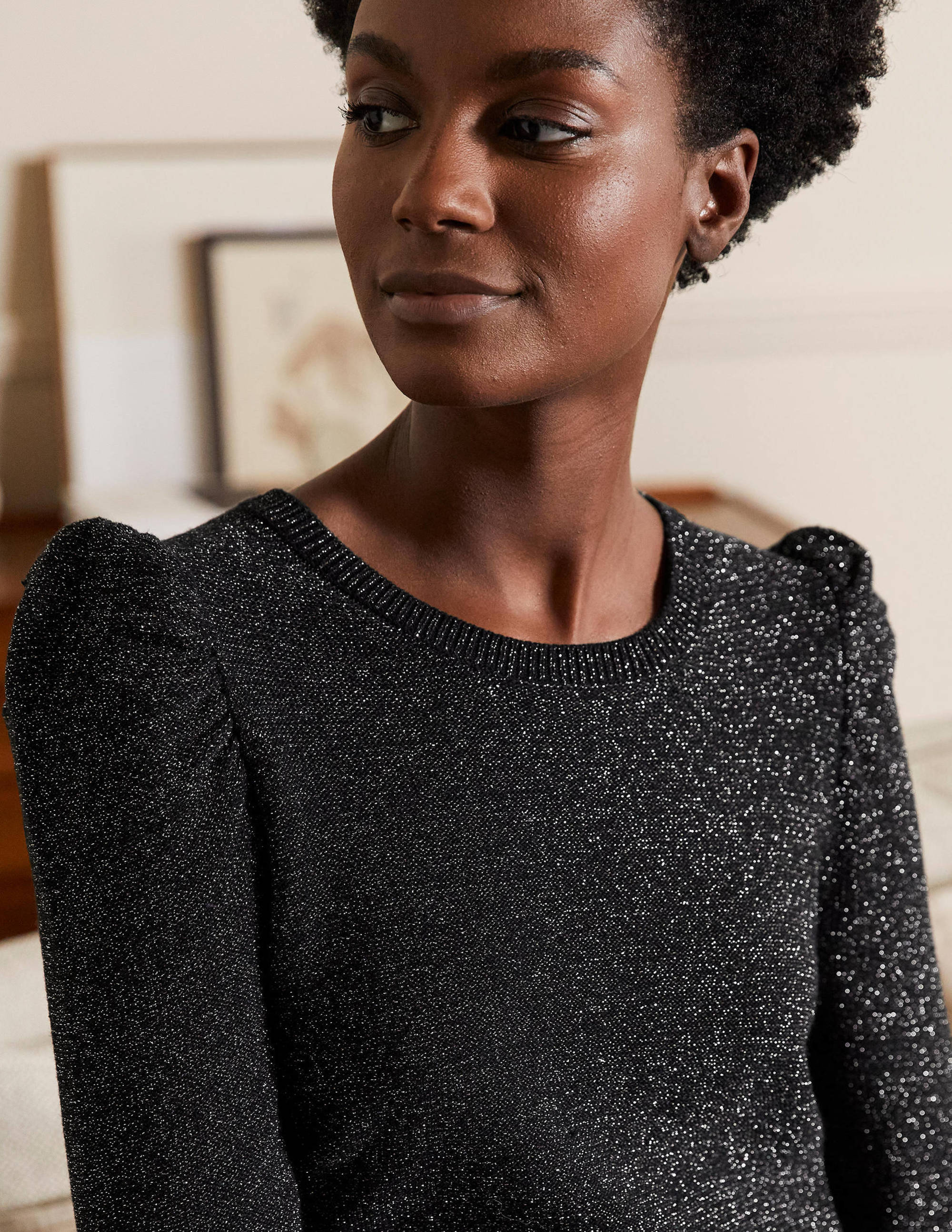Sparkle Puff Sleeve Jumper-Black Sparkle - Image 2