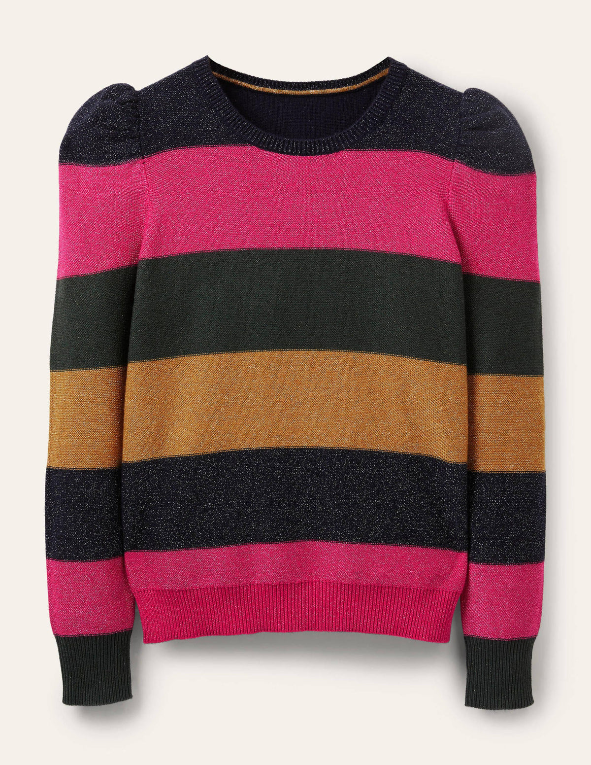 Sparkle Puff Sleeve Jumper-Pink, Black Lurex Multi Stripe - Image 5