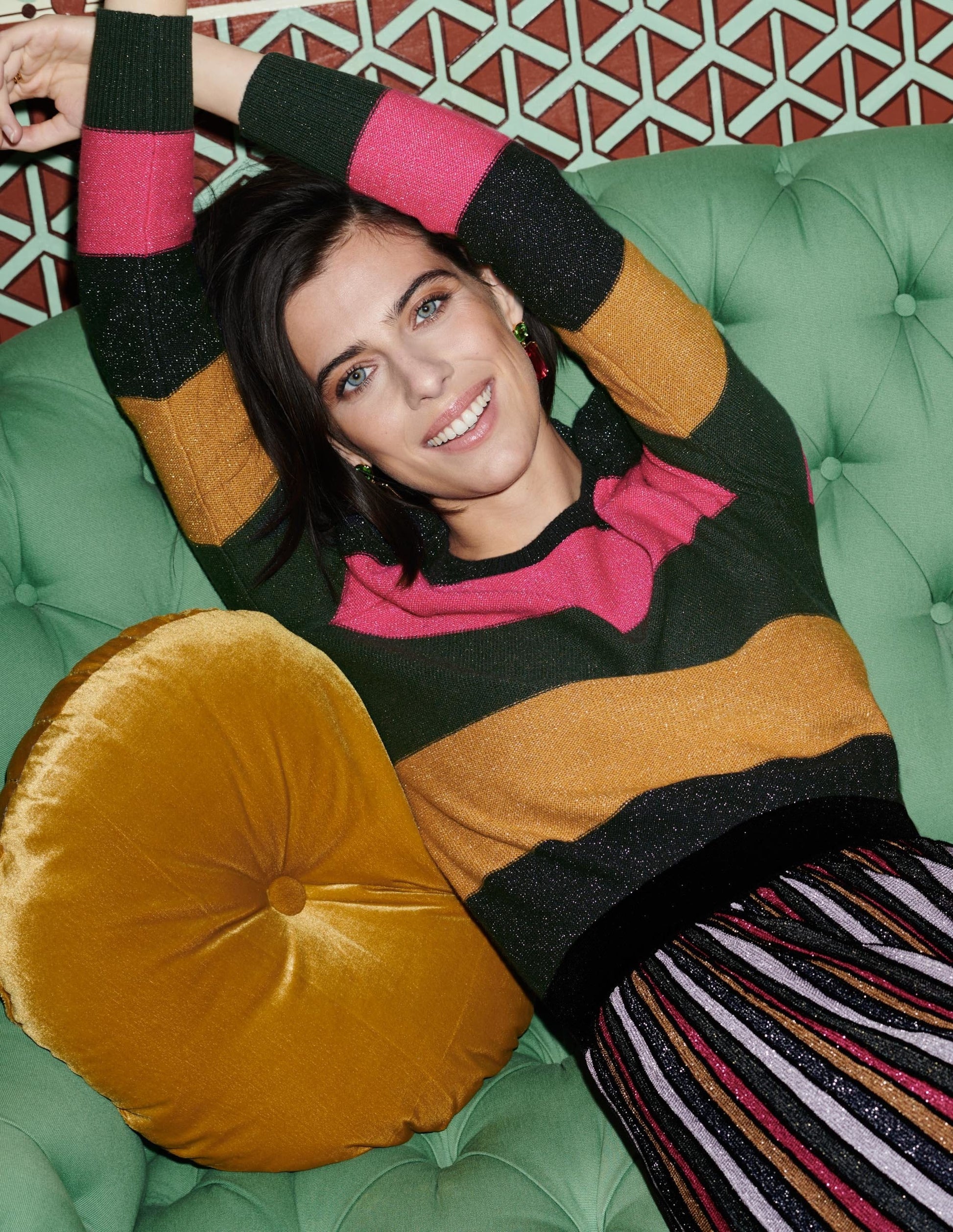 Sparkle Puff Sleeve Jumper-Pink, Black Lurex Multi Stripe-3