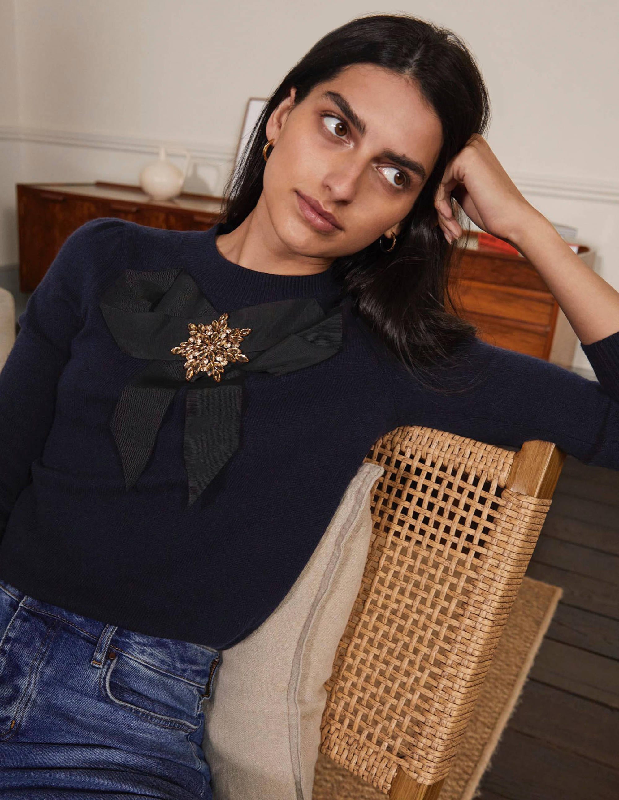 Felicity Embellished Jumper-Navy - Image 1