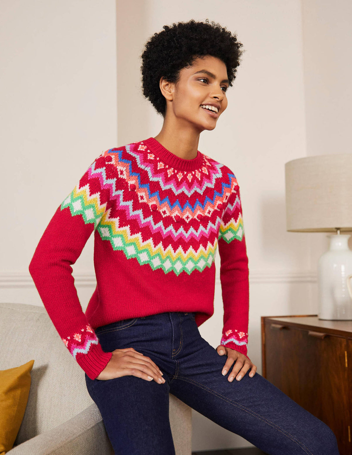 Relaxed Fair Isle Jumper-Rockabilly Red-1