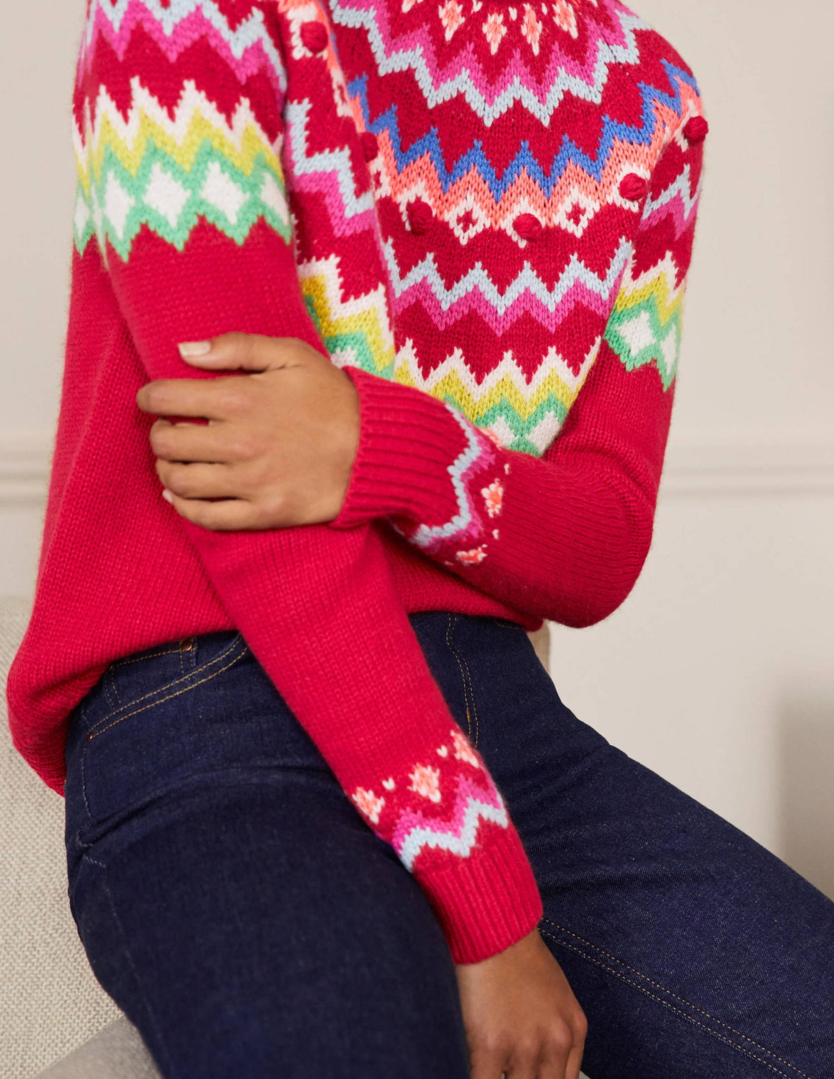 Relaxed Fair Isle Jumper-Rockabilly Red - Image 2