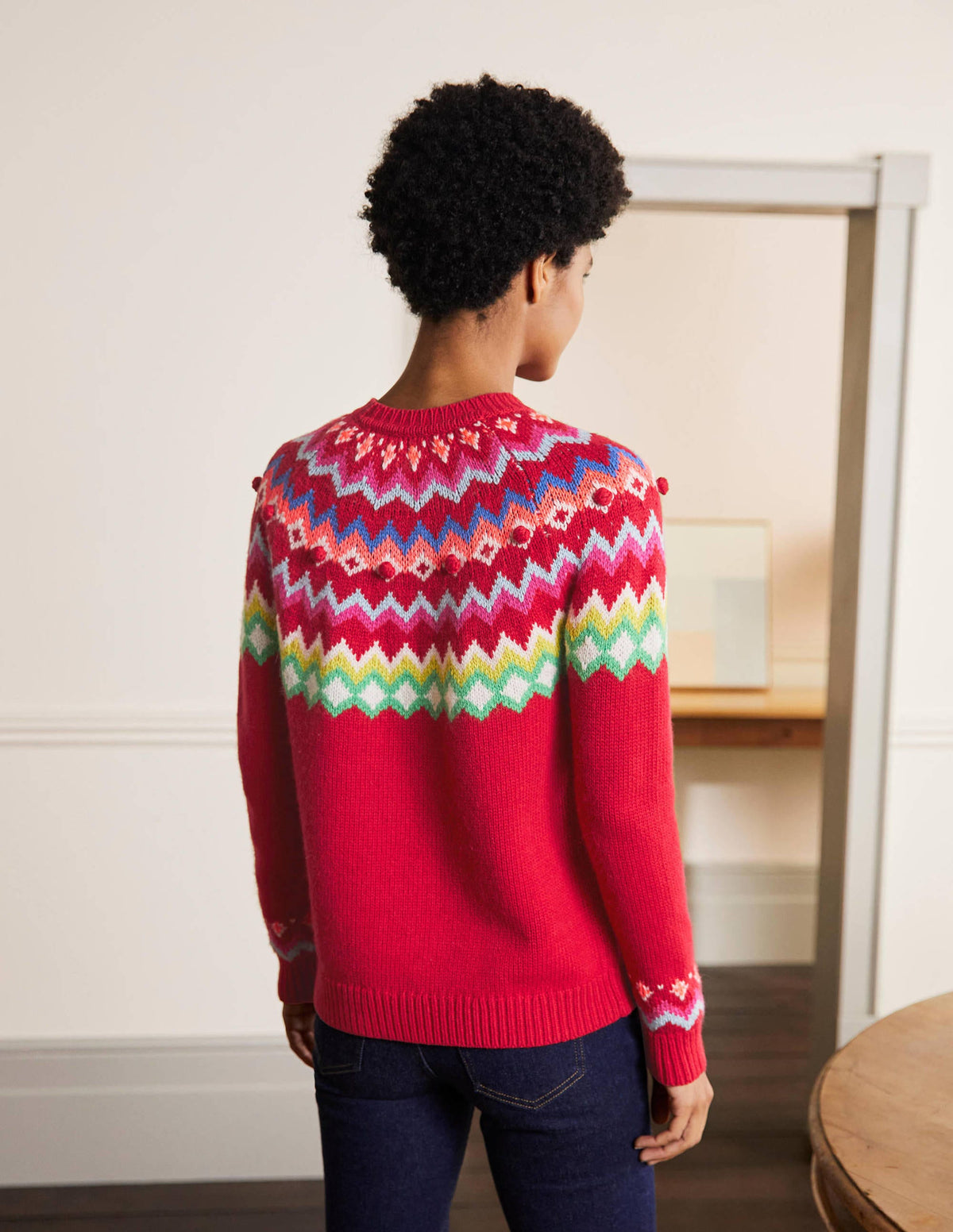 Relaxed Fair Isle Jumper-Rockabilly Red-3