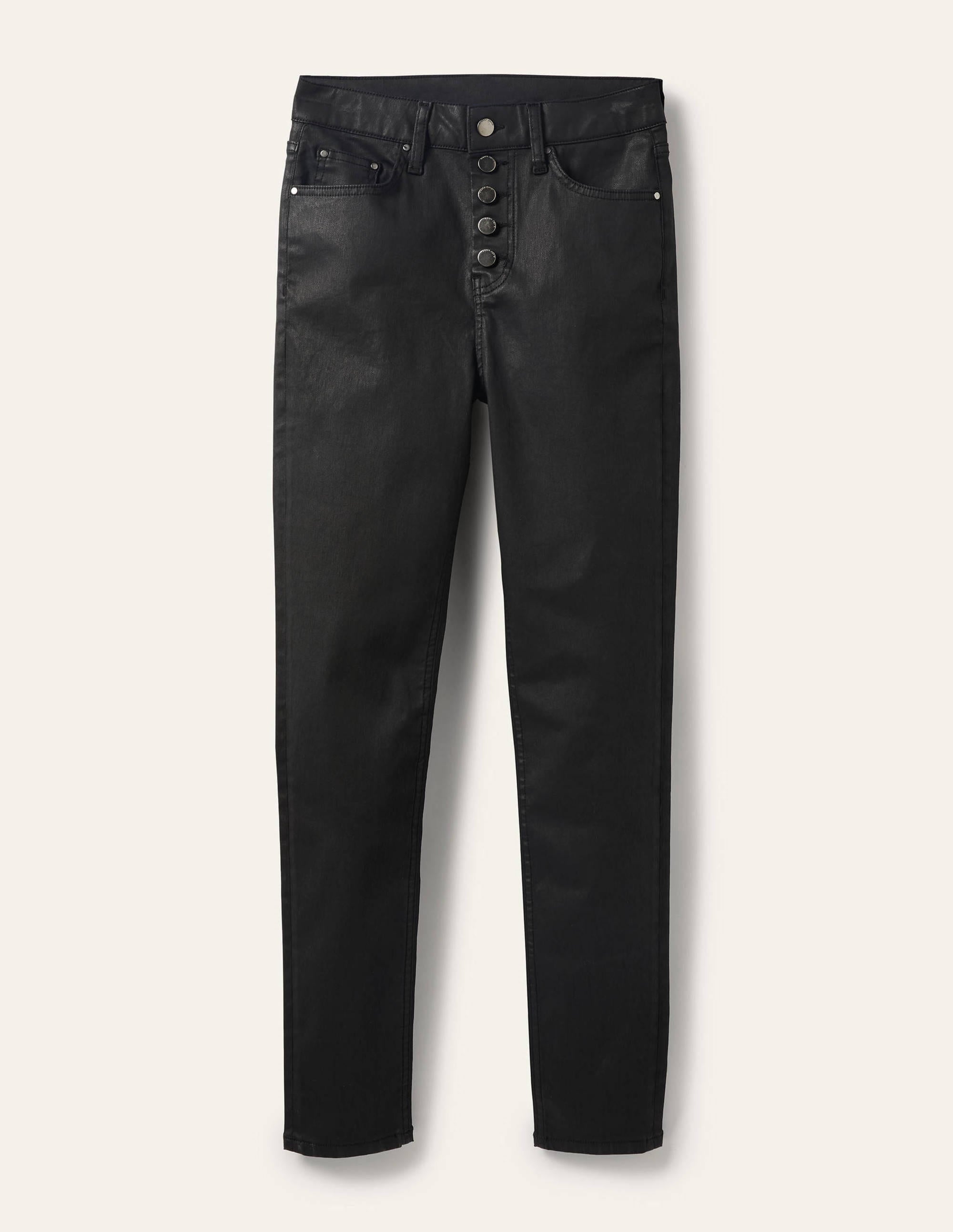 Button Fly Skinny Jeans-Black Waxed - Image 6
