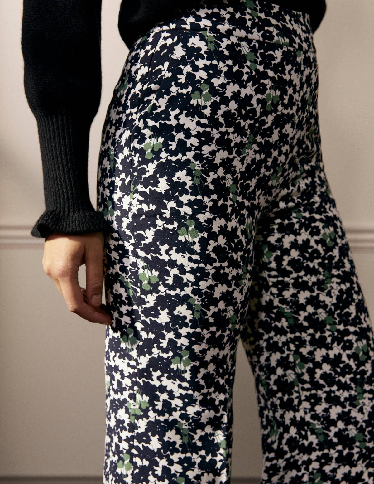 Relaxed Bootcut Trousers-Black, Camo Floral - Image 4
