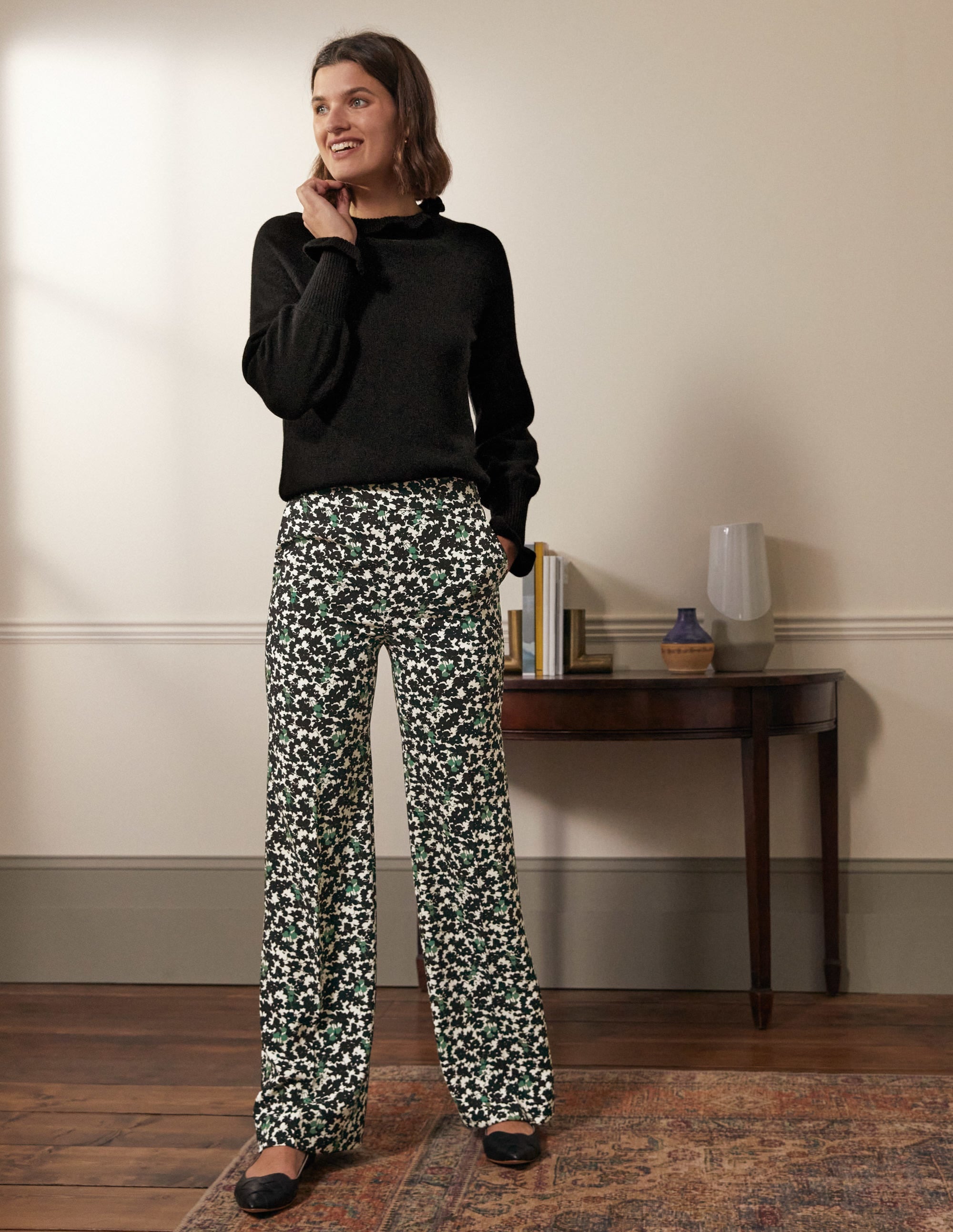 Relaxed Bootcut Trousers-Black, Camo Floral - Image 5
