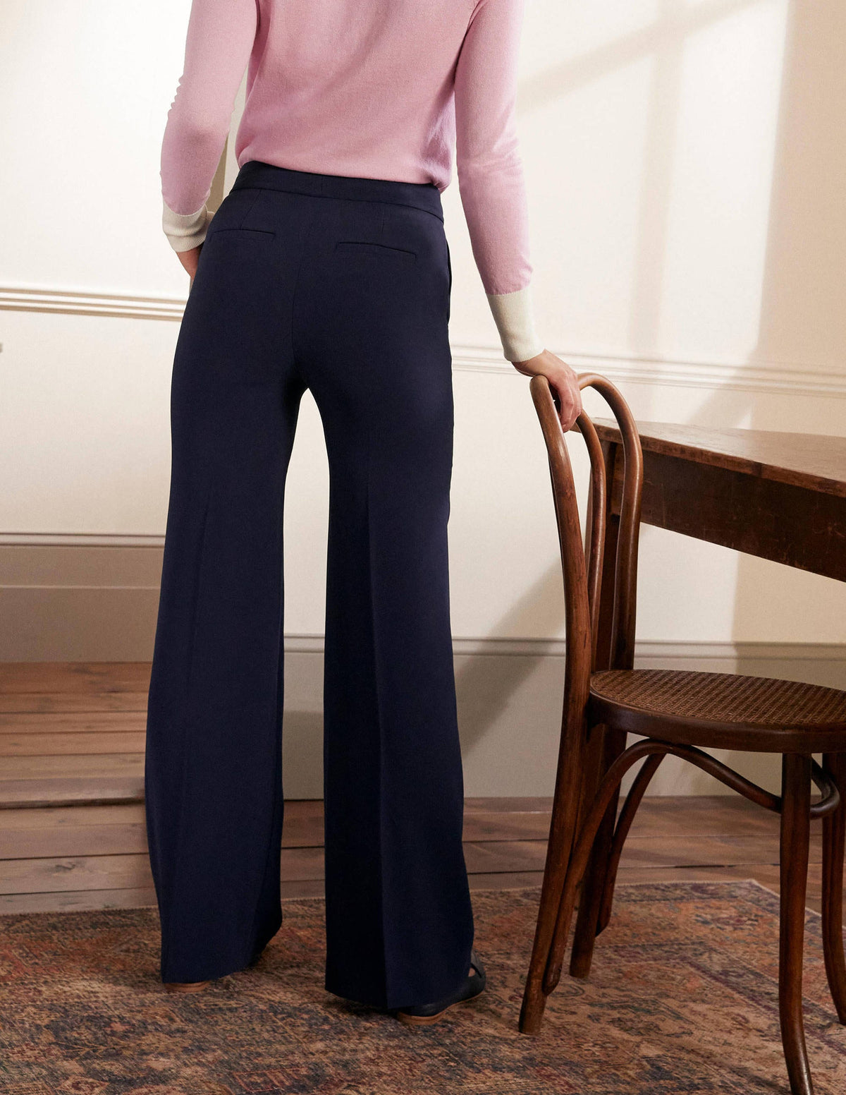Relaxed Bootcut Trousers-Navy - Image 3