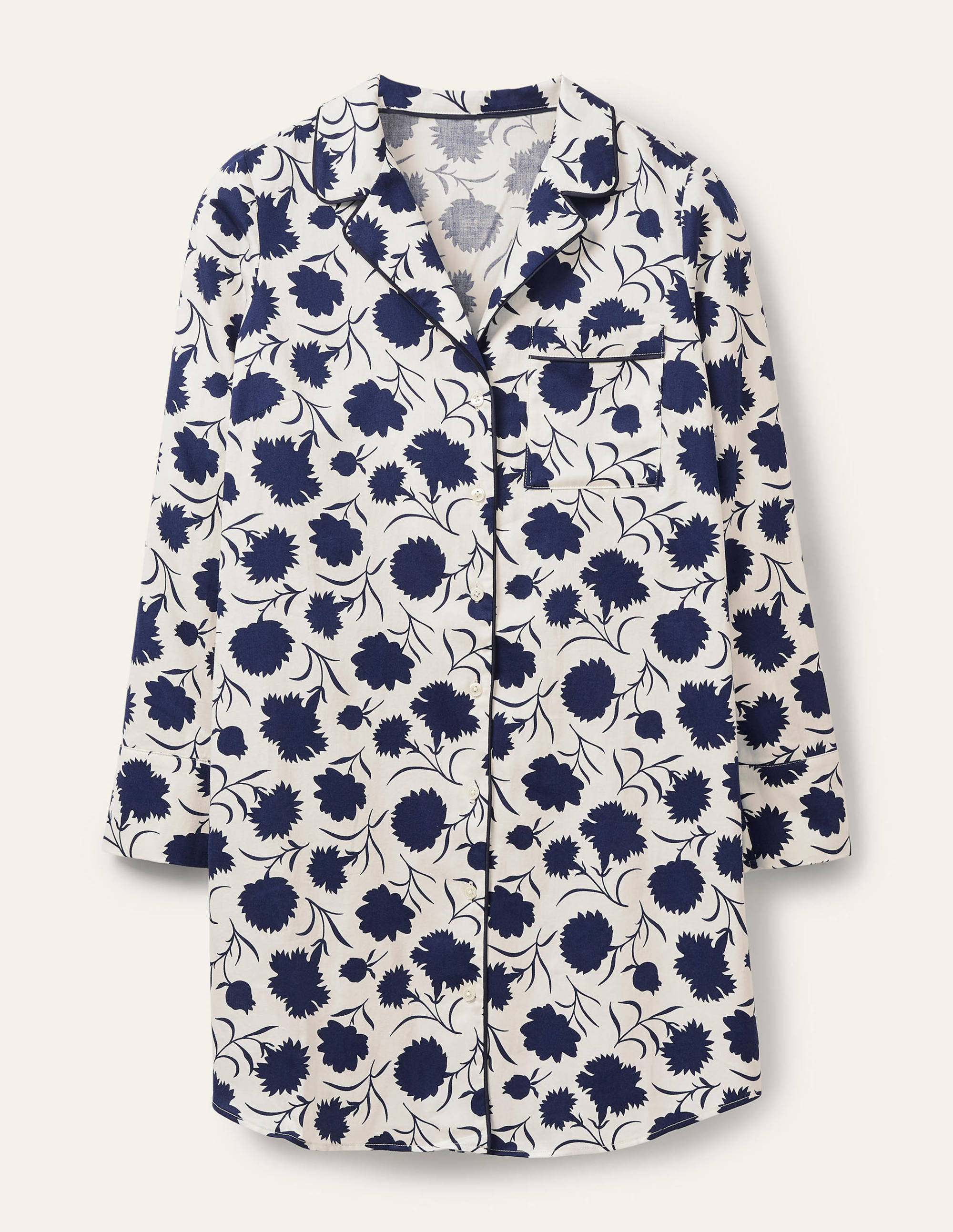 Janie Longline Pyjama Shirt-Ivory, Leafy Bud - Image 5