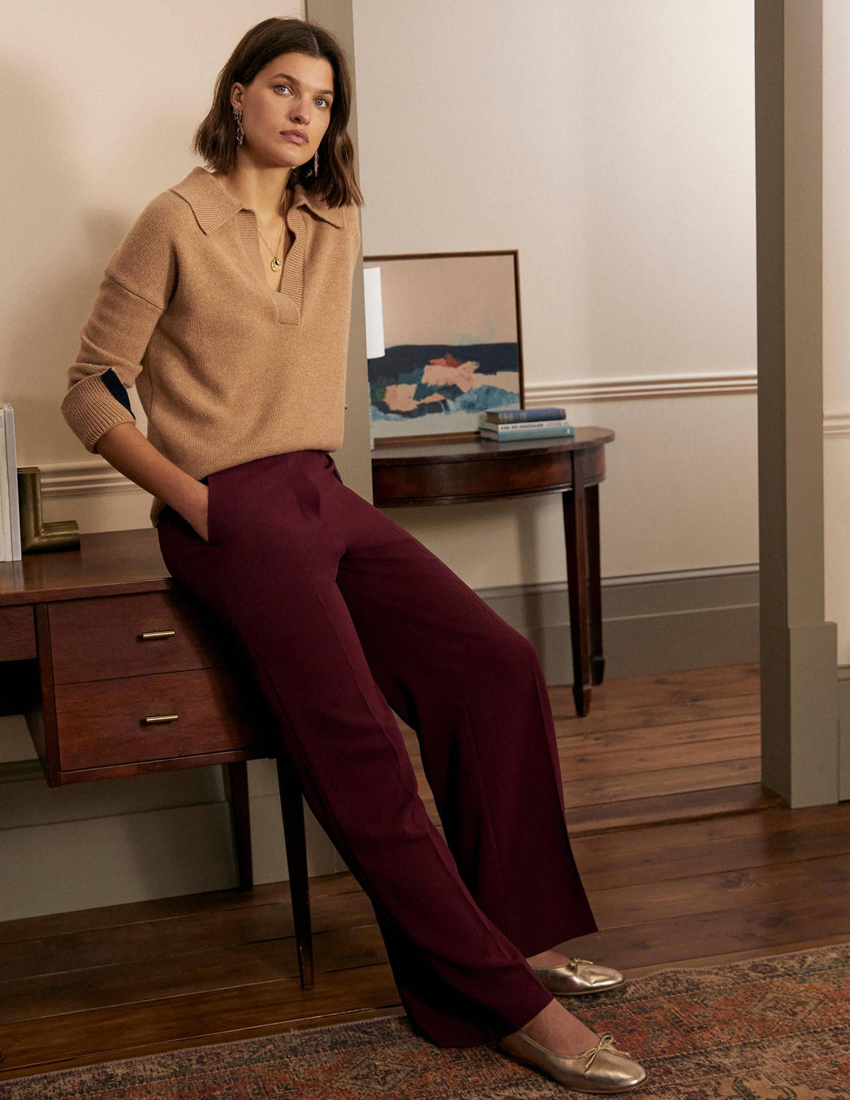 Albemarle Wide Leg Trousers-Mulled Wine - Image 6