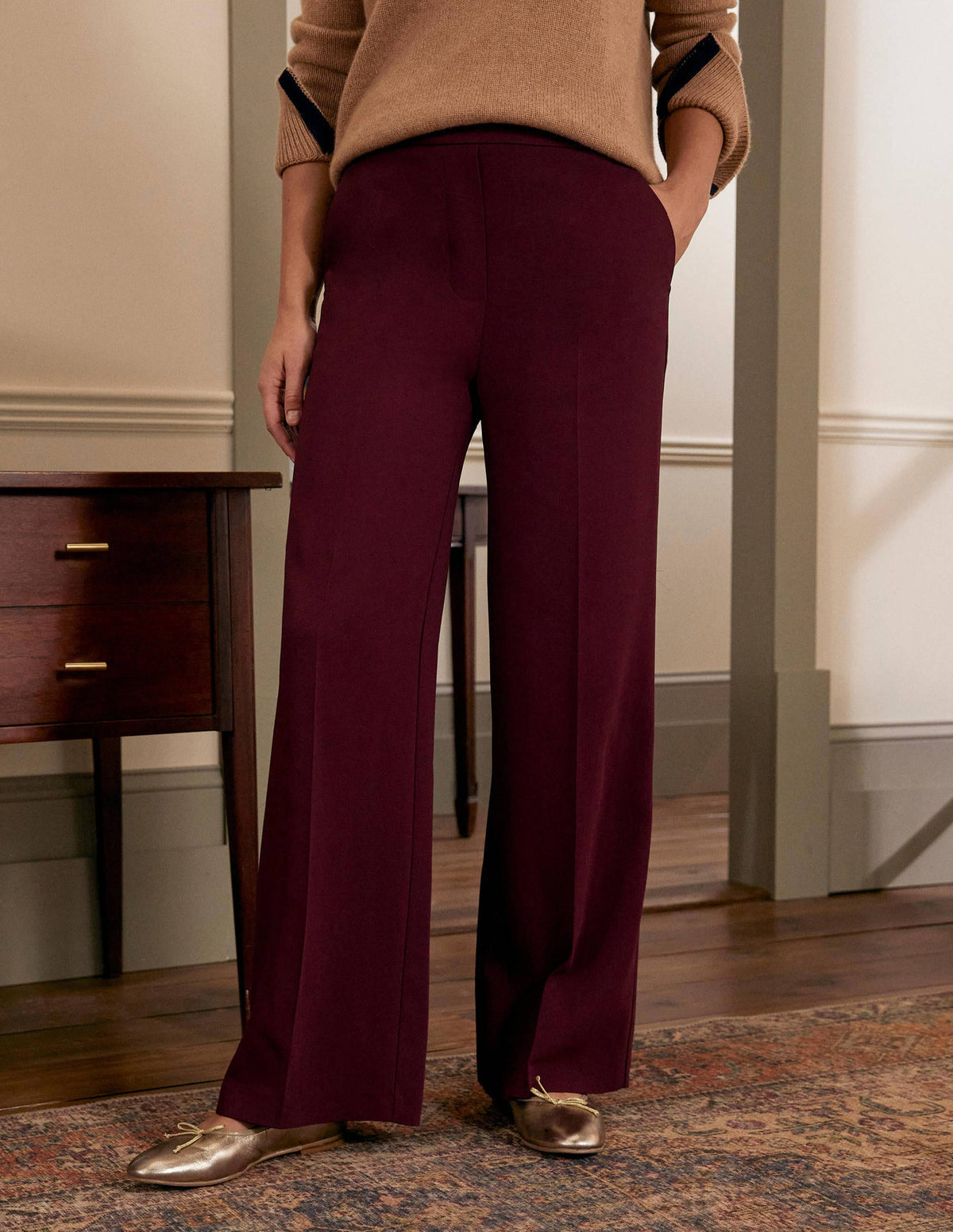 Albemarle Wide Leg Trousers-Mulled Wine - Image 2